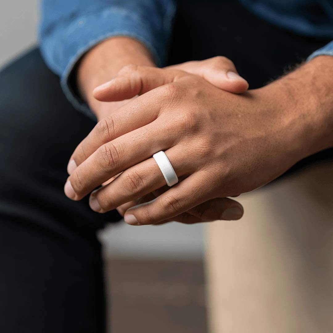 Enso Rings Bevel Classic Silicone Wedding Ring – Hypoallergenic Unisex Wedding Band – Comfortable Band for Active Lifestyle – 8mm Wide, 2.16mm Thick Obsidian