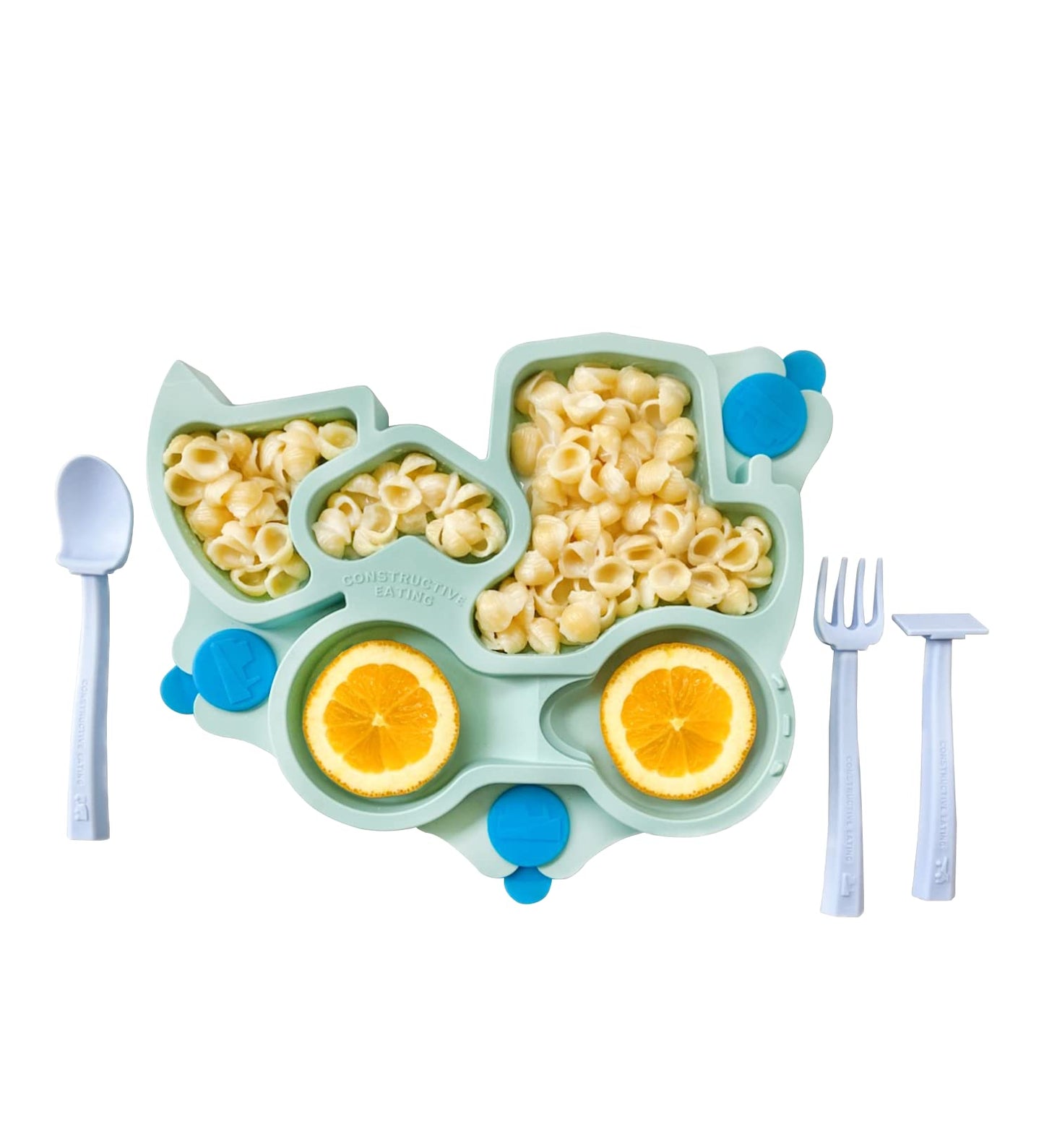 Constructive Eating Plate Made in USA | Constructive Baby | Kids Dinnerware Set, Teal Truck Plate | Divided Suction Plates for Toddlers – Made with Materials Tested for Safety