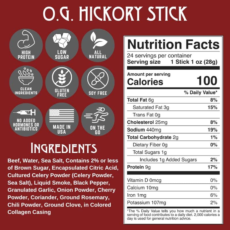 Righteous Felon Meat Sticks | 100% Beef Sticks | Gluten Free & Keto Meat Sticks | Low Sugar & High Protein Beef Sticks | Healthy Snack for Adults | Jerky Gifts for Men | OG Hickory, 10 Pack