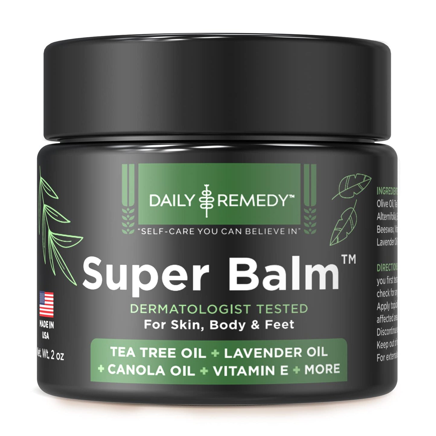 Daily Remedy Tea Tree Oil Extra Strength Super Balm - Athletes Foot Cream Combats Ringworm, Jock Itch, Nail Issues - Nourishes Cracked Itchy Skin on Body & Feet - Made in USA