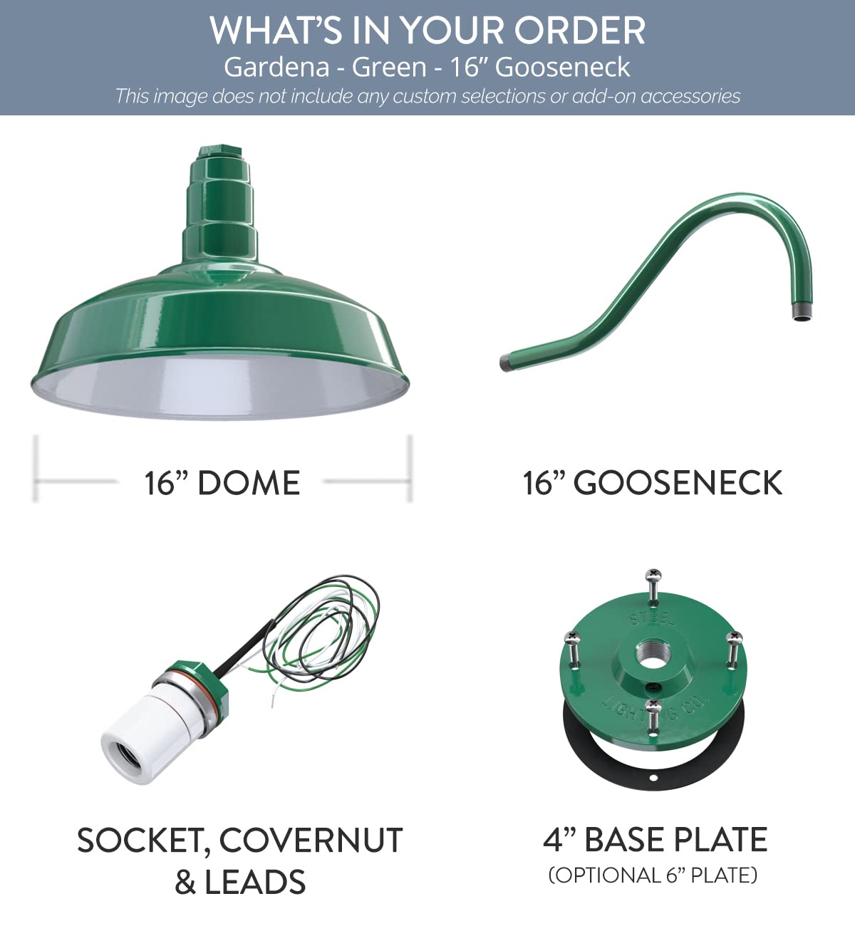 Steel Lighting Co. Gardena Barn Light | Outdoor Wall Mounted | 16" Dome | 16" Gooseneck | Farmhouse Light Made in America