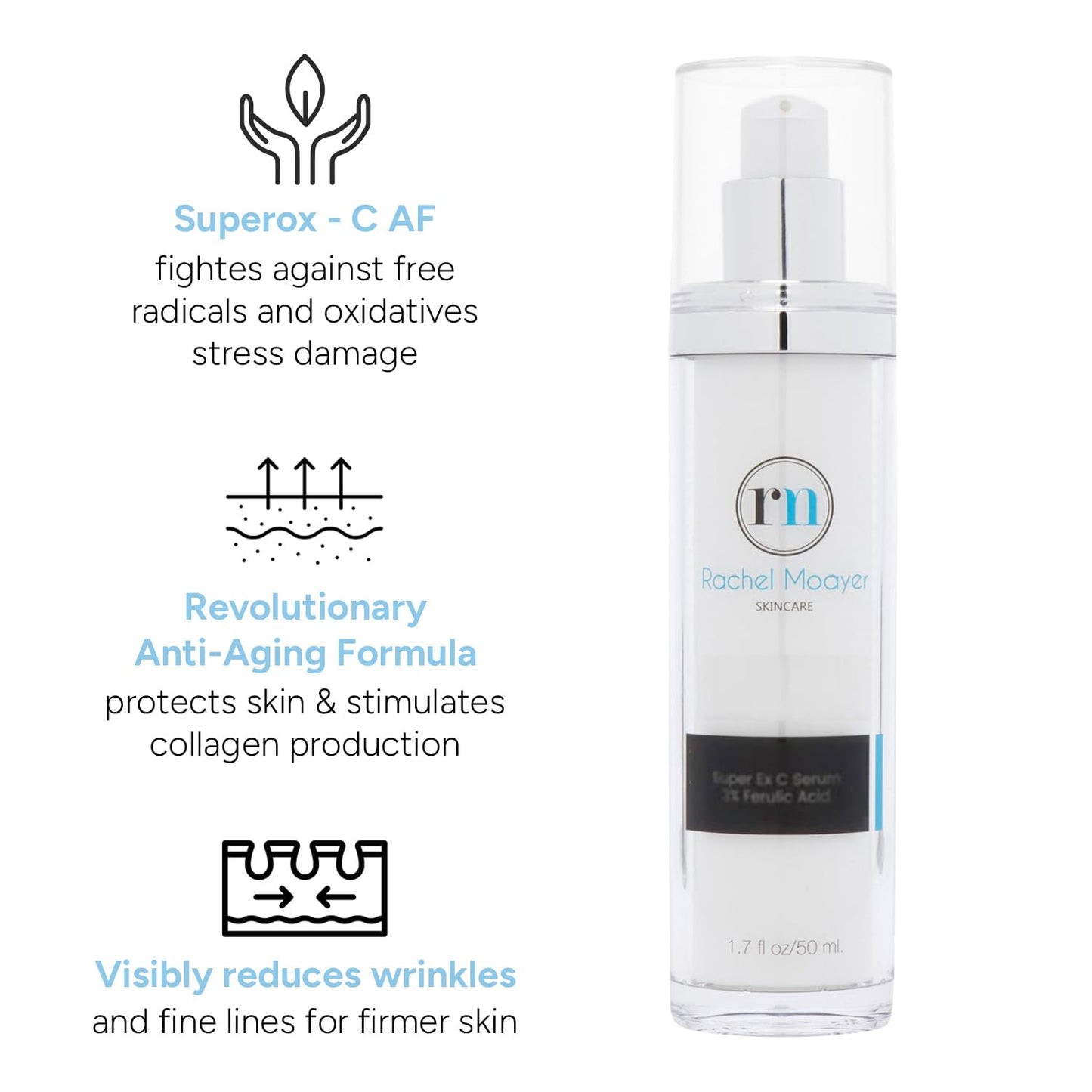 Rachel Moayer Super Ex C Serum with Ferulic Acid, High Potency Vitamin C Serum, Fights Free Radicals, Boosts Radiance, Suitable For All Skin Types