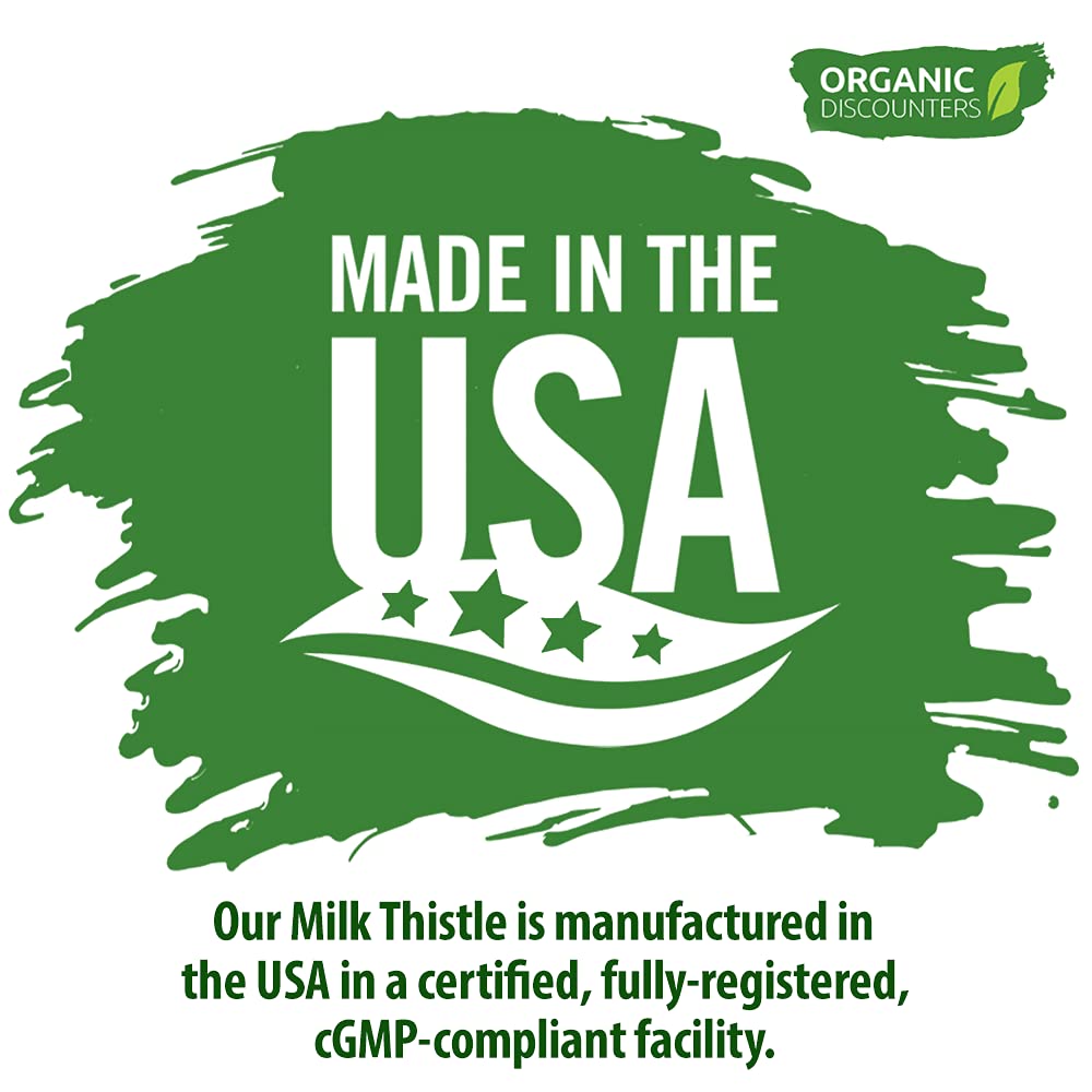 Organic Discounters High Potency Organic Milk Thistle Extract, 11,250 mg Strength, 120 Capsules, Potent 30:1 Extract, Rich in Silymarin Flavonoids, Vegan, Non-GMO and All-Natural