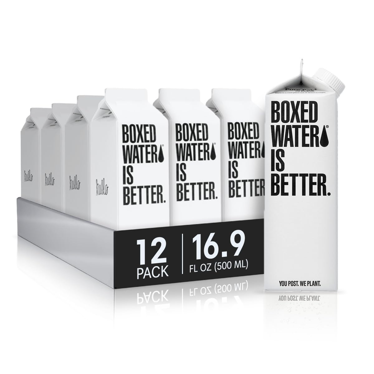 Boxed Water 16.9 oz. (12 Pack) – Purified Drinking Water in 92% Plant- Based Boxes – 100% Recyclable, BPA-Free, Refillable/Reusable Cartons – More Sustainable than Plastic Bottled Water
