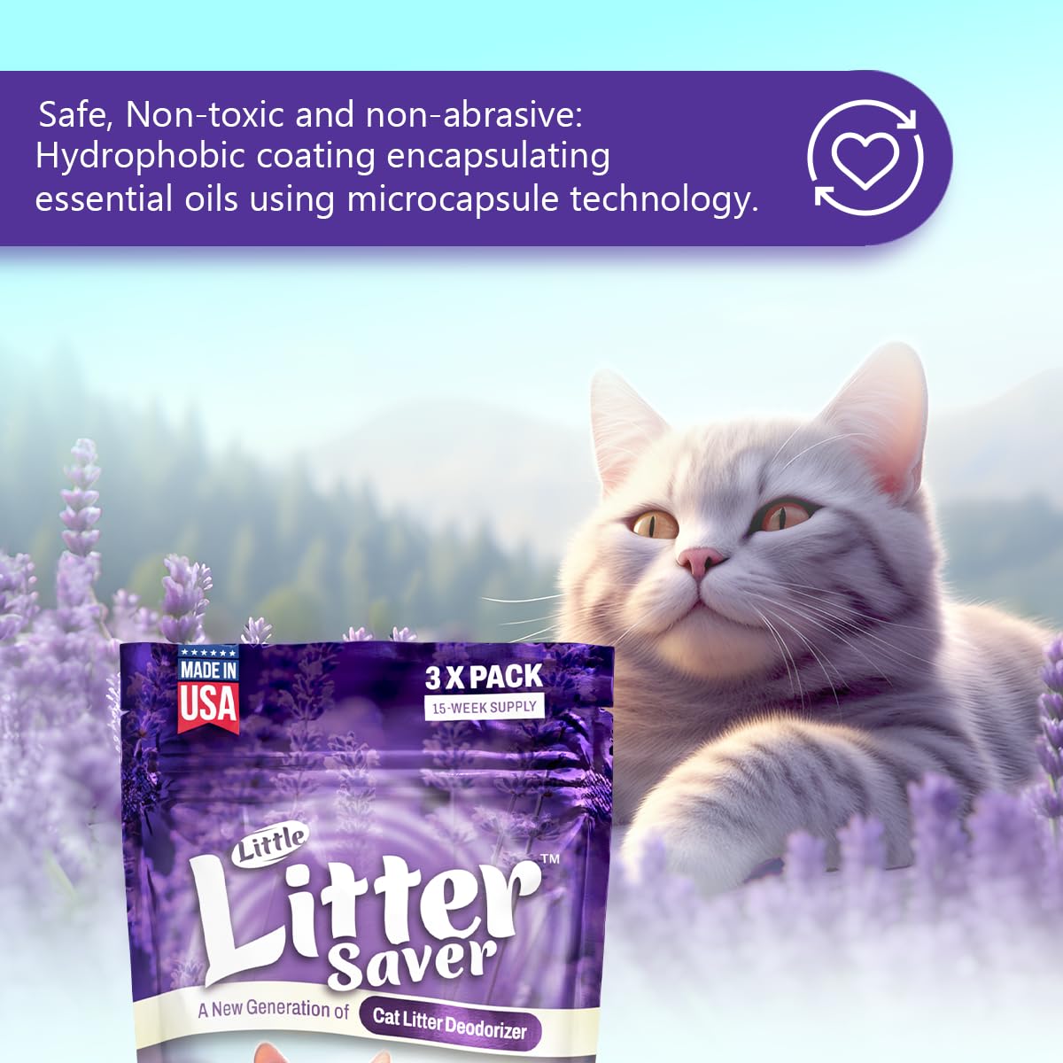 LITTLE SAVER Little Litter Saver | a New Generation Of Cat Litter Box Deodorizer | Unique Slow Release Formula | Natural Fresh Scent | Up to 15 Weeks Supply | 3 x 0.5oz bags (Lavender)