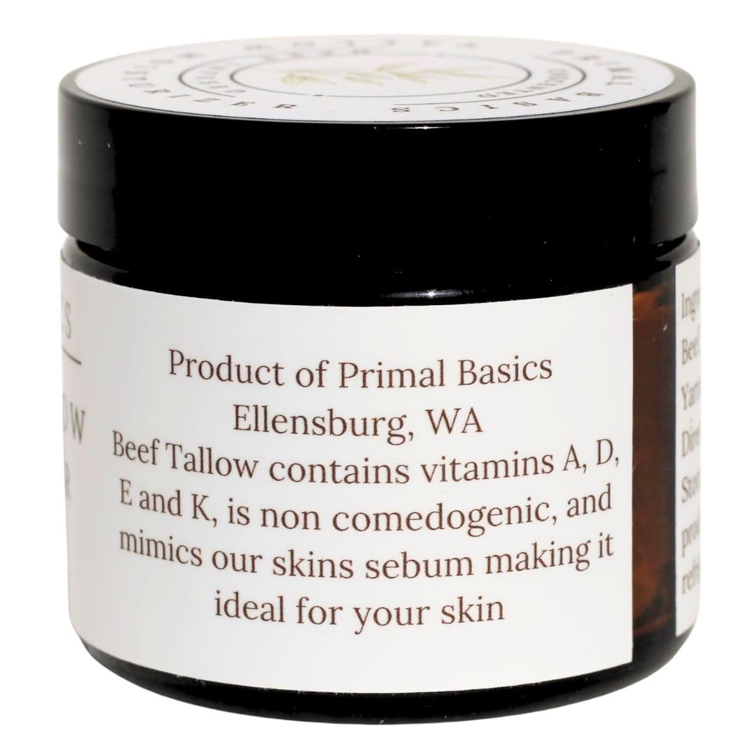Primal Basics 100% Grass Fed Grass Finished Whipped Vanilla Beef Tallow Moisturizer/Body Balm for Face, Body, Oily, Dry, Sensitive Skin -Contains Vitamins A, D, E, K -USA Made