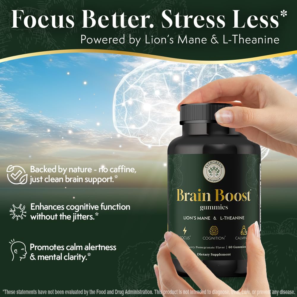 Lion’s Mane Mushroom Gummies 10:1 Extract & L-Theanine 200mg Nootropic Brain Gummies – 30 Day Supply – Memory & Focus Support – Calm Energy – Vegan, Caffeine Free