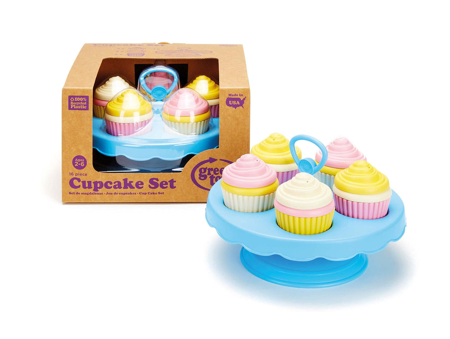 Green Toys Cupcake Set - 16 Piece Pretend Play, Motor Skills, Language & Communication Kids Role Play Toy. No BPA, phthalates, PVC. Dishwasher Safe, Recycled Plastic, Made in USA.