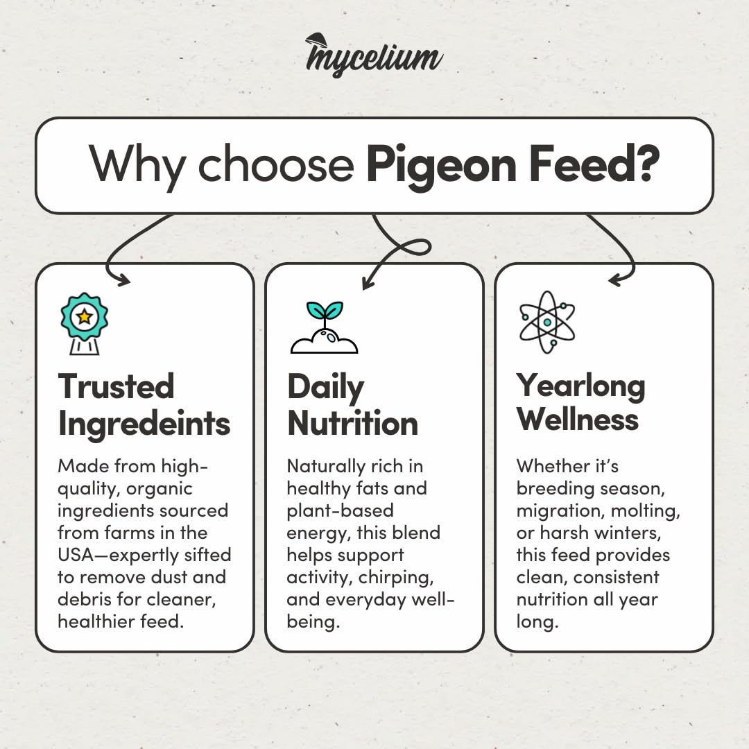 Mycelium Organic Pigeon Feed (5 LB Bag) | Complete Wild Bird Food for Energy & Daily Nutrition | Natural Seed Blend for Ground Feeders | Non-GMO, No Fillers or Additives, Made in USA