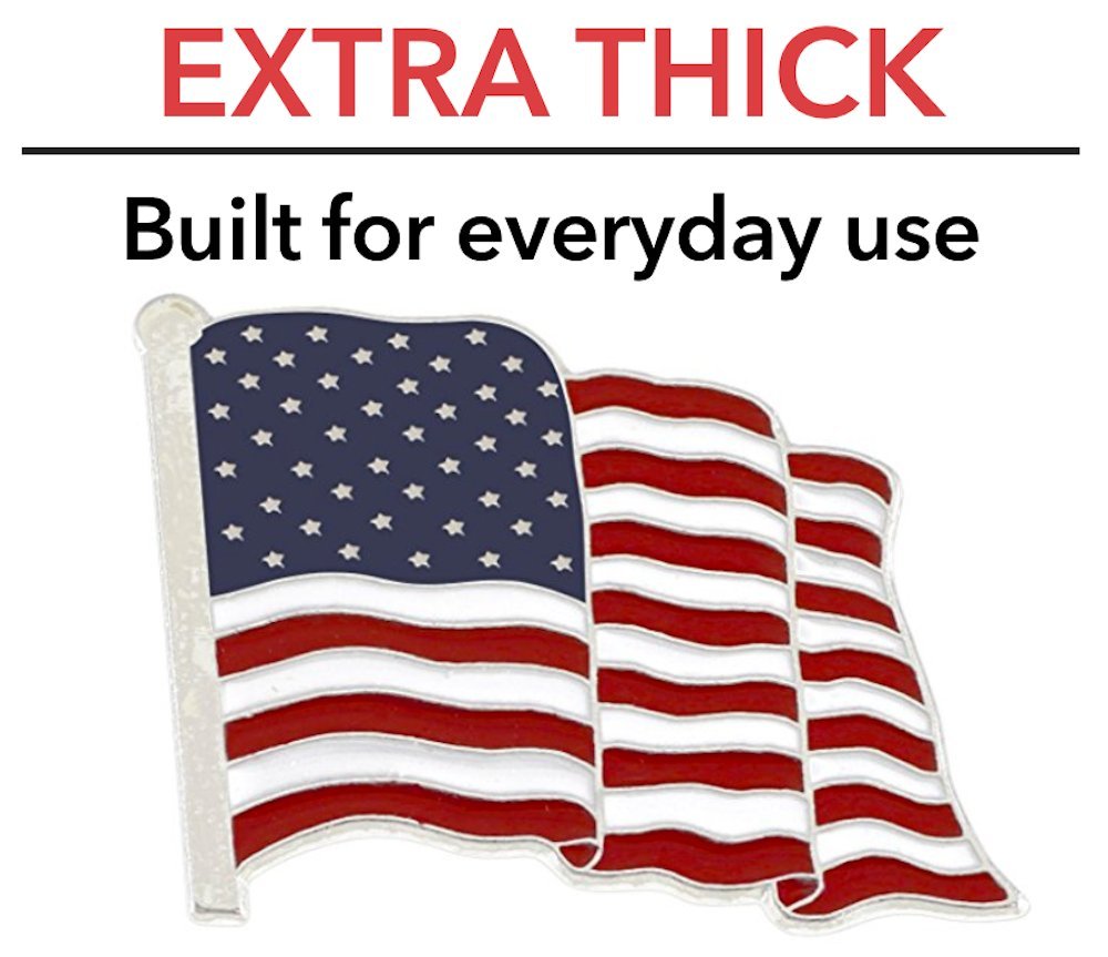 Silver Plated Waving American Flag Lapel Pin Made in USA (Silver Tone) (1 Pin)