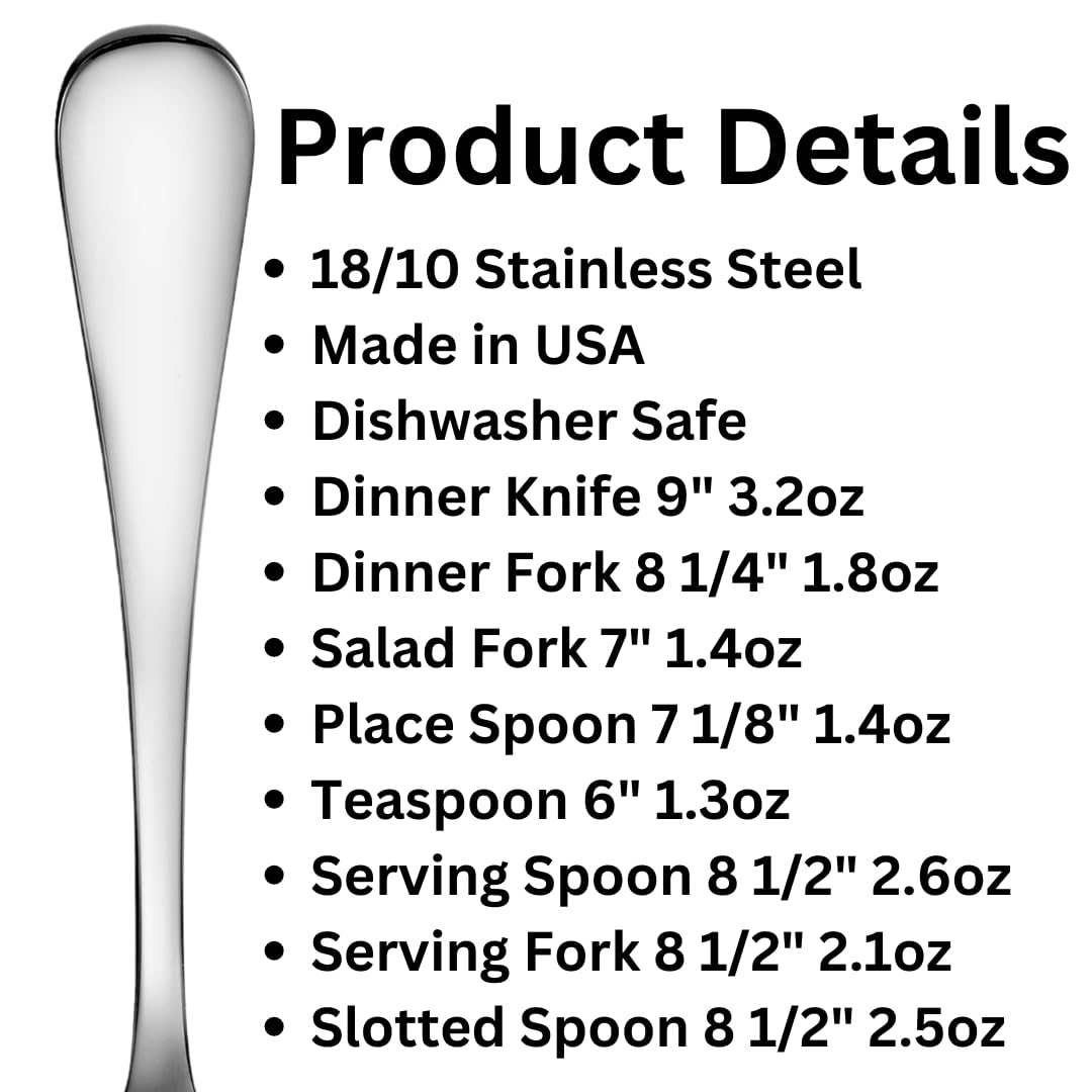 Liberty Tabletop Annapolis 43 Piece Flatware Set Service for 8 Includes 3pc Serving Set Mirror (Bright) Finish MADE IN USA