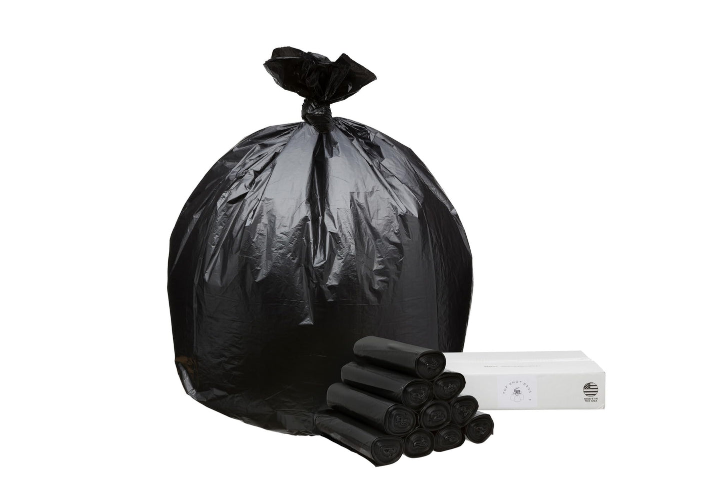 Top Knot Bags 45 Gallon Garbage Trash Bag 40X46" 1.2 Mil Black 100 Count Can Liner Bulk 40 Gallon 41 Gallon 42 Gallon 43 Gallon 44 Gallon Made in USA