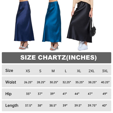 Women's Solid Satin High Waist Midi Long Skirt Hidden Elastic Waistband Office Skirt - Made in USA (Medium,Darkbrown)