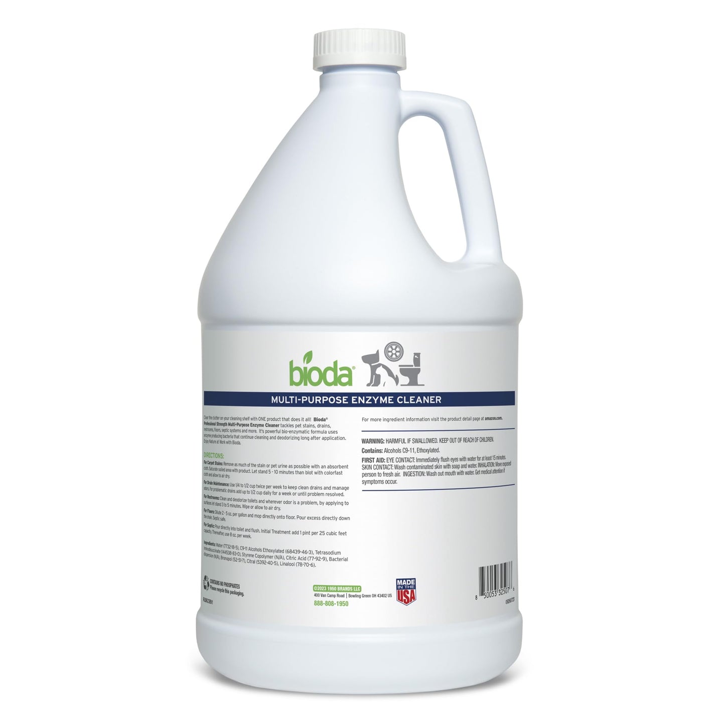 Bioda Multi-Purpose Probiotic Enzyme Cleaner and Deodorizer | Professional Strength | Trash Can Deodorizer, Pet Stains and Odors, Drains, Floors, Bathrooms, Toilets | Made in USA | 1 Gallon