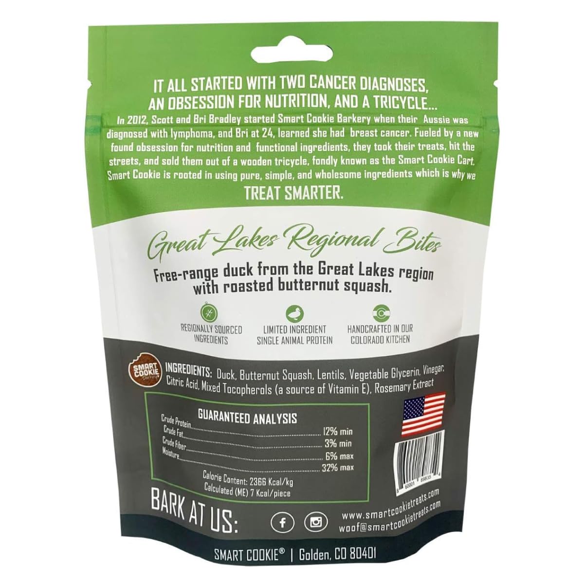 Smart Cookie All Natural Soft Dog Treats - Duck & Squash - Training Treats for Dogs with Allergies or Sensitive Stomachs - Grain Free Dog Treats, Chewy, Human-Grade, Made in USA - 5oz Bag