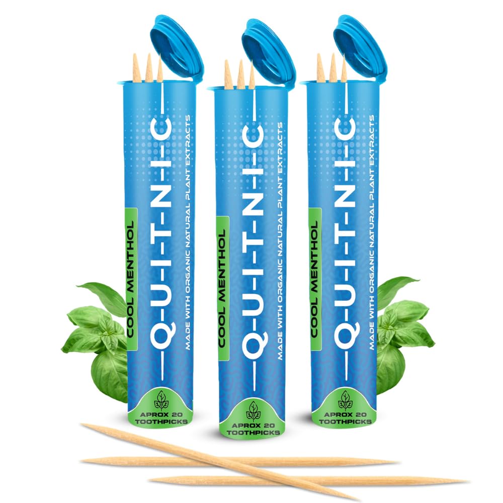 PurePix Quit-NIC Infused Flavored Toothpicks to Help Quit Smoking - Nicotine Free - Non-GMO, Vegan. (Cool Menthol Kosher 3 Pack)