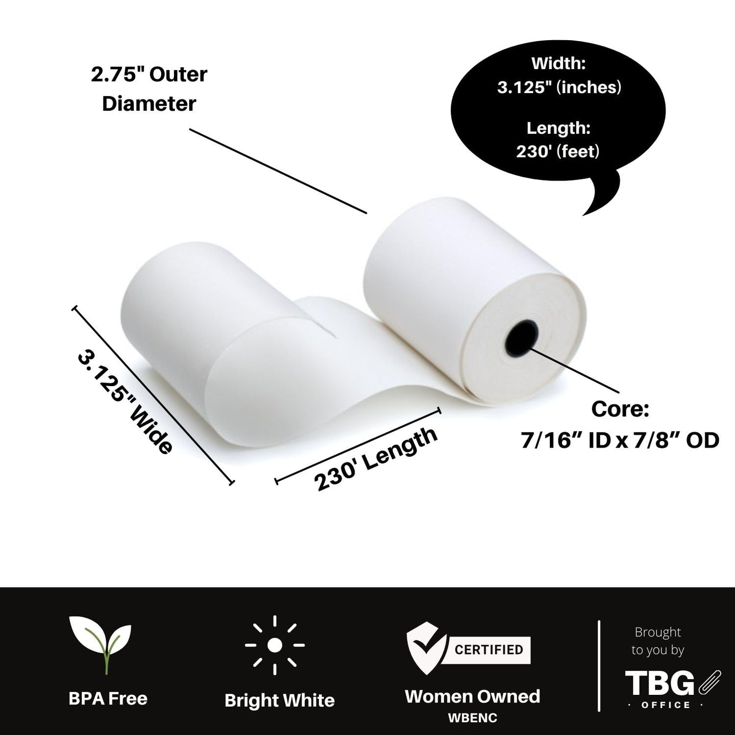 3 1/8” x 230' Thermal Paper Rolls - BPA FREE – MADE IN USA - Receipt paper rolls – Point of Sale Cash Register - Thermal printer paper - Credit Card Paper - for POS systems (1 Case - 30 Rolls)