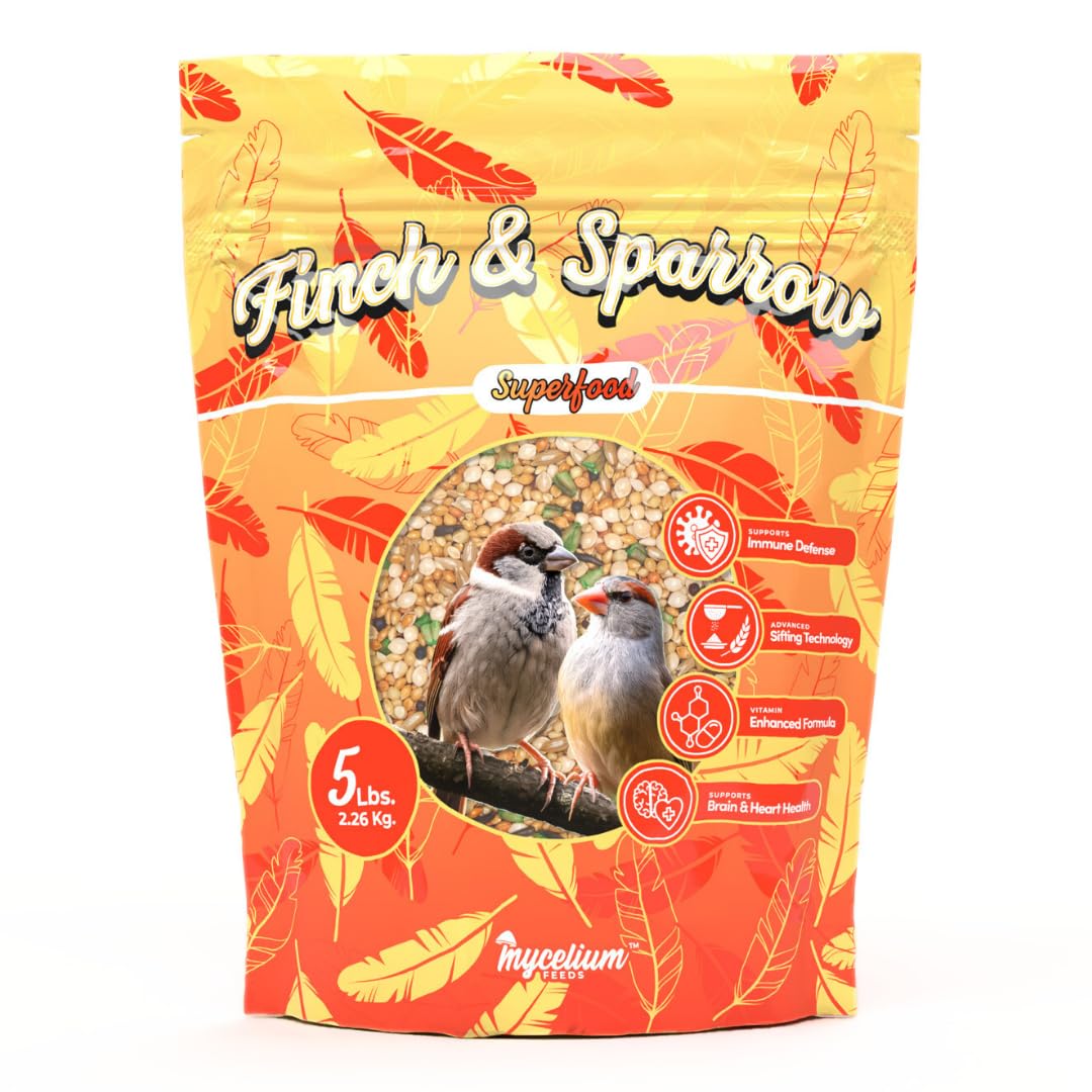 Mycelium Finch & Sparrow Superfood (5 LBS) | Organic Bird Food for Small Birds | Vitamin-Enhanced for Immunity, Brain & Heart Support | Non-GMO, Clean Ingredients, Made in USA