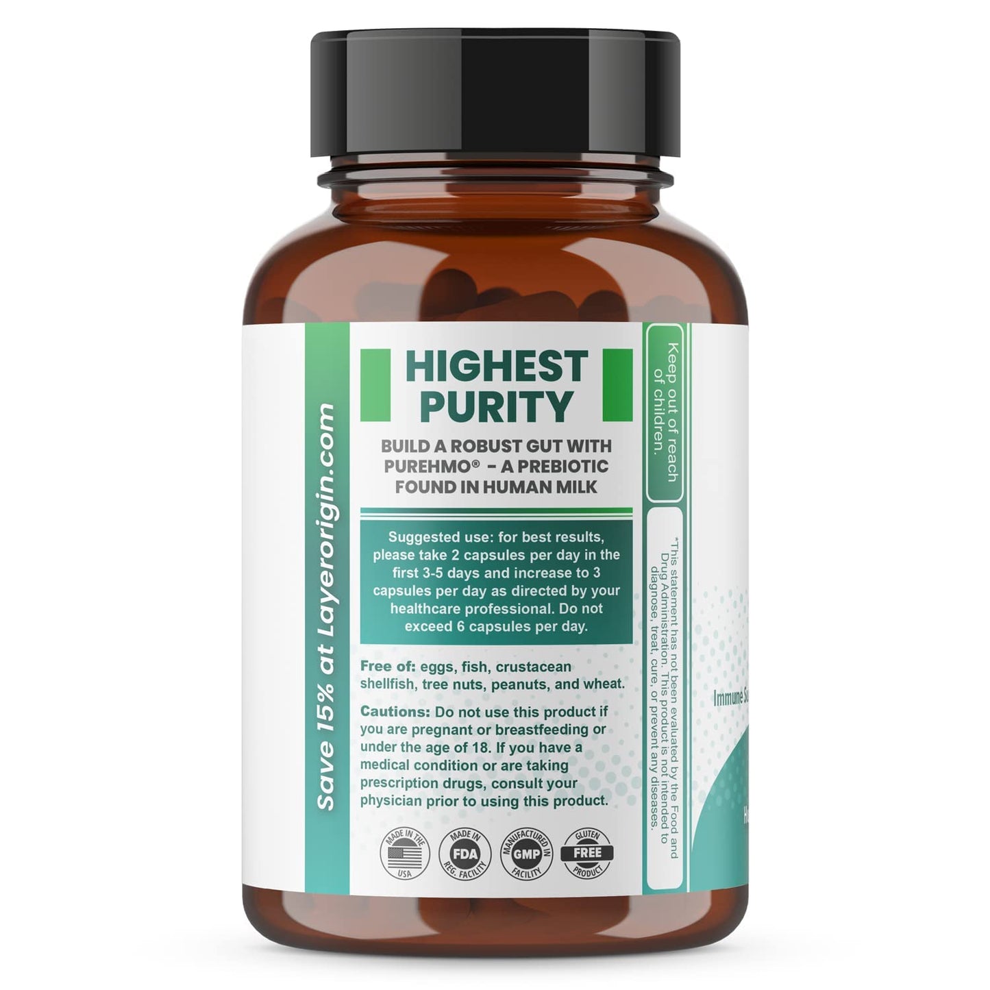 Layer Origin | PureHMO Human Milk Oligosaccharide (HMO 2'-FL) Prebiotic - Feed 180 Billion Probiotics/Serving, 30-Day Supply