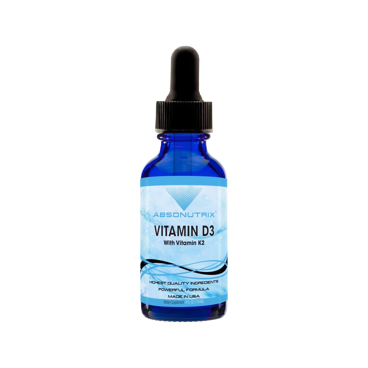 Absonutrix Vitamin D3 K2 Drops, 390mg, 4 Oz Liquid, 302 Servings, Made in USA, Quick Absorption, Quality Potent Ingredients, Non-GMO, GMP Certified, Cruelty-Free Products, Bone Strength Supplements