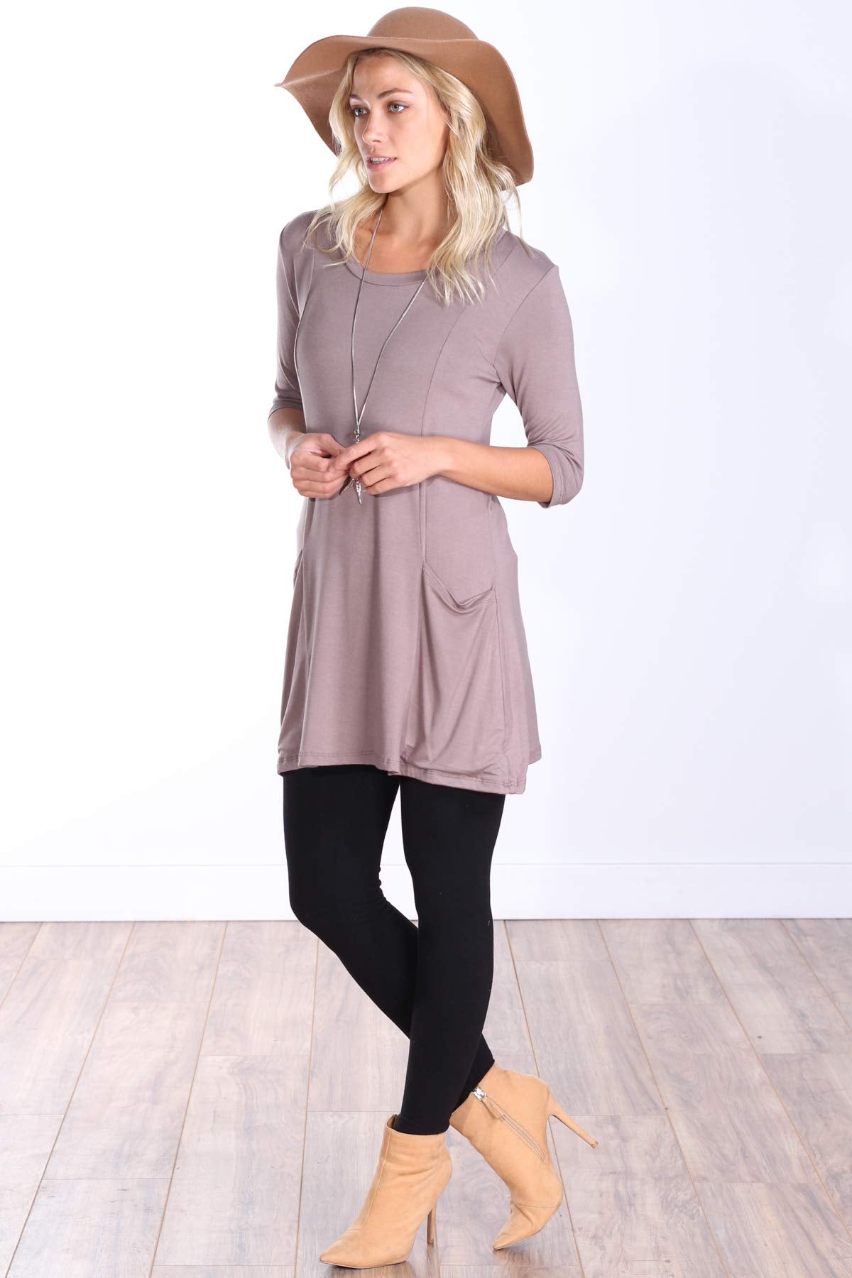 Popana Womens 3/4 Sleeve Tunic Top With Pockets for Leggings Made In USA