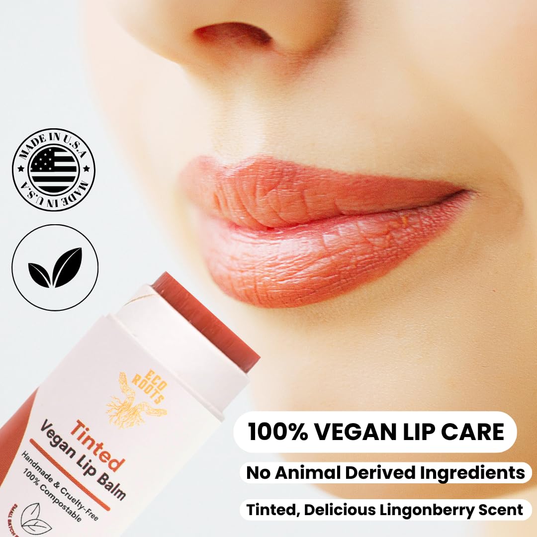 Tinted Lip Balm 2 Pack - Organic and Vegan Lip Moisturizer - Cruelty-Free, Eco-Friendly - Plastic-Free with Compostable Packaging - Made in USA Lip Balm Set