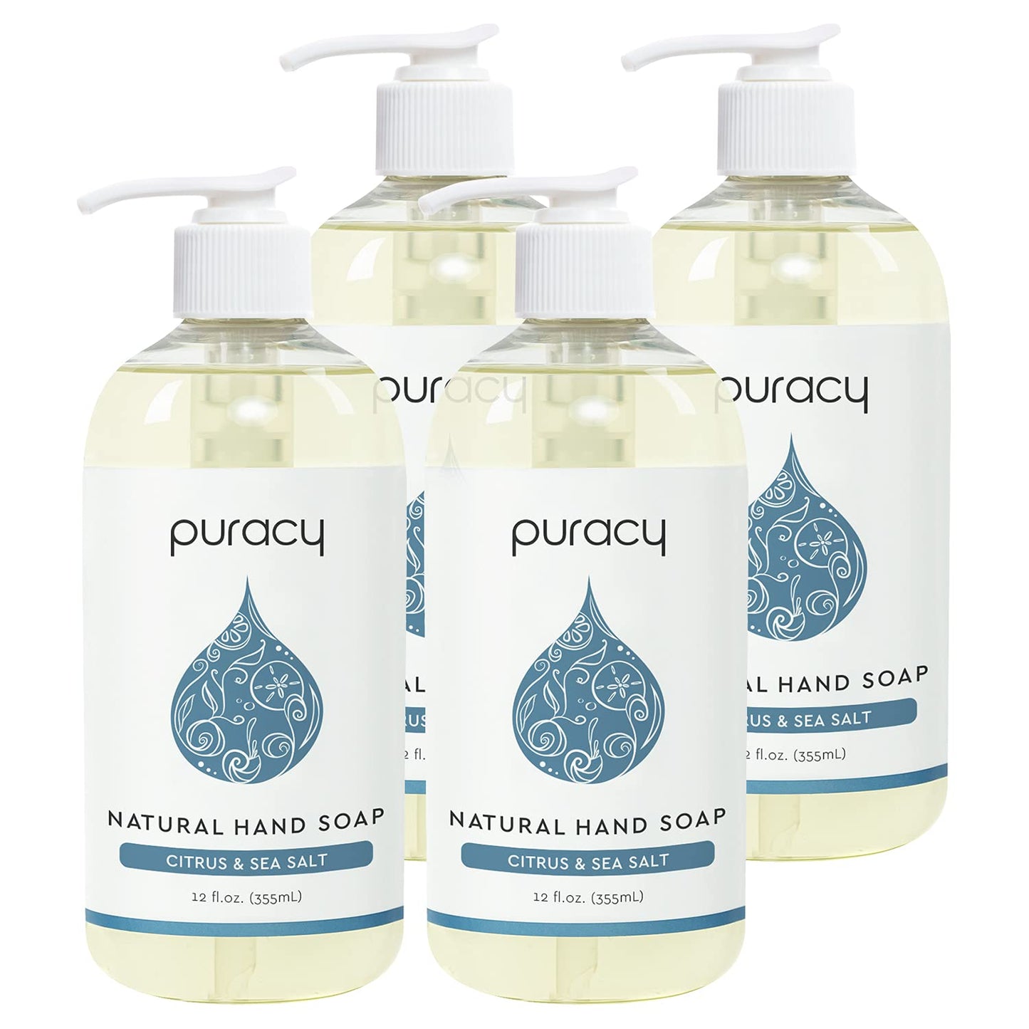 Puracy Organic Hand Soap, For the Professional Hand Washers We’ve All Become, Moisturizing Natural Hand Soap, Liquid Hand Soap for Soft Skin - Hand Wash/Liquid Soap (Sea Salt & Citrus - 4pk 355ml)
