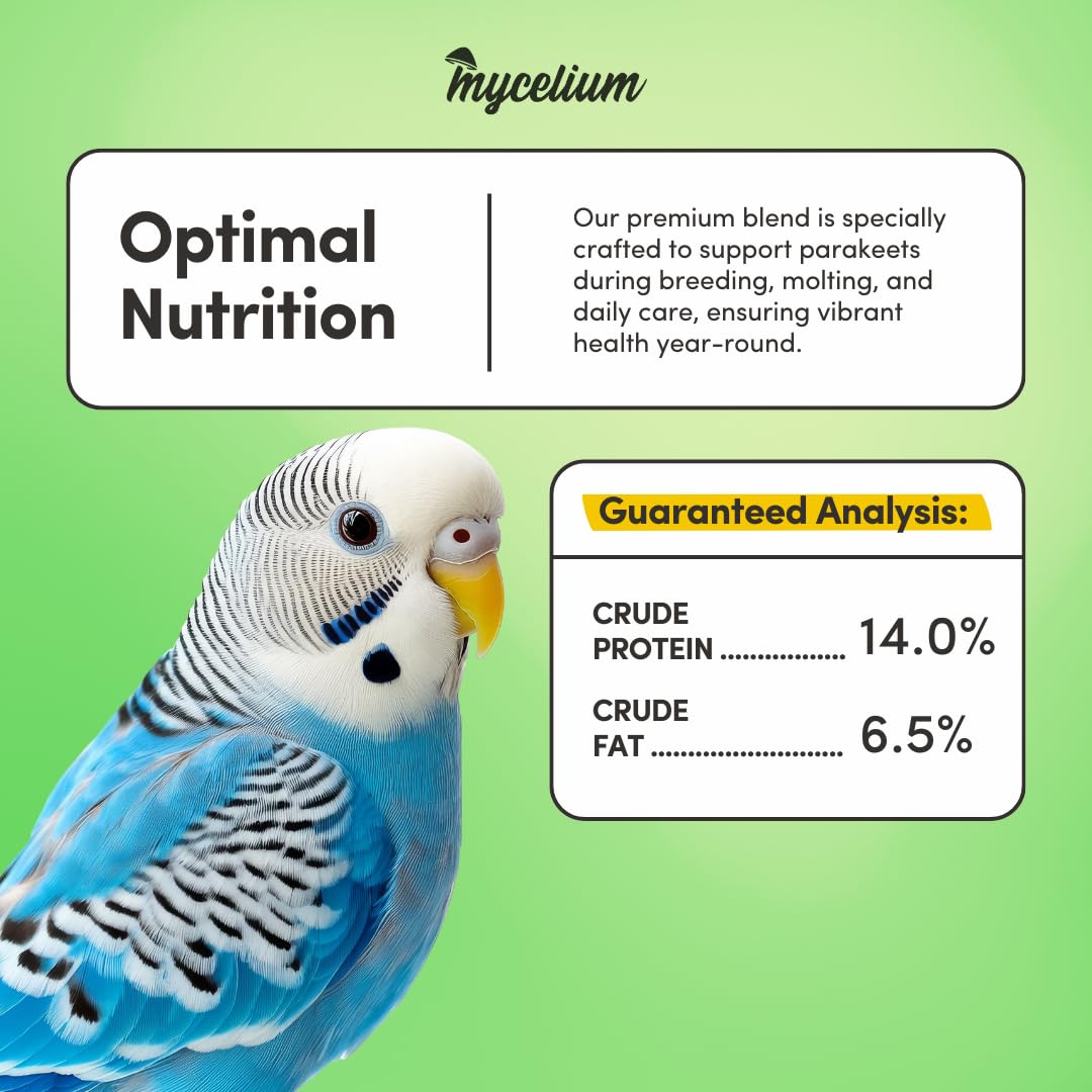 Mycelium Parakeet Feed (5 LB Bag) | Organic Bird Food for Parakeets, Budgies & Small Pet Birds | Supports Skin & Feather Health | Complete, Nutritious Diet | Dust-Free, Non-GMO, Made in USA