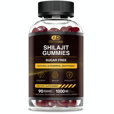 EFFECTIVE NUTRA Shilajit Gummies 1000mg | Pure Shilajit Resin for Energy, Brain & Immunity | Supplement for Men & Women | Sugar-Free, Vegan, Gluten-Free | Natural Berry Flavor, Made in USA (90ct)