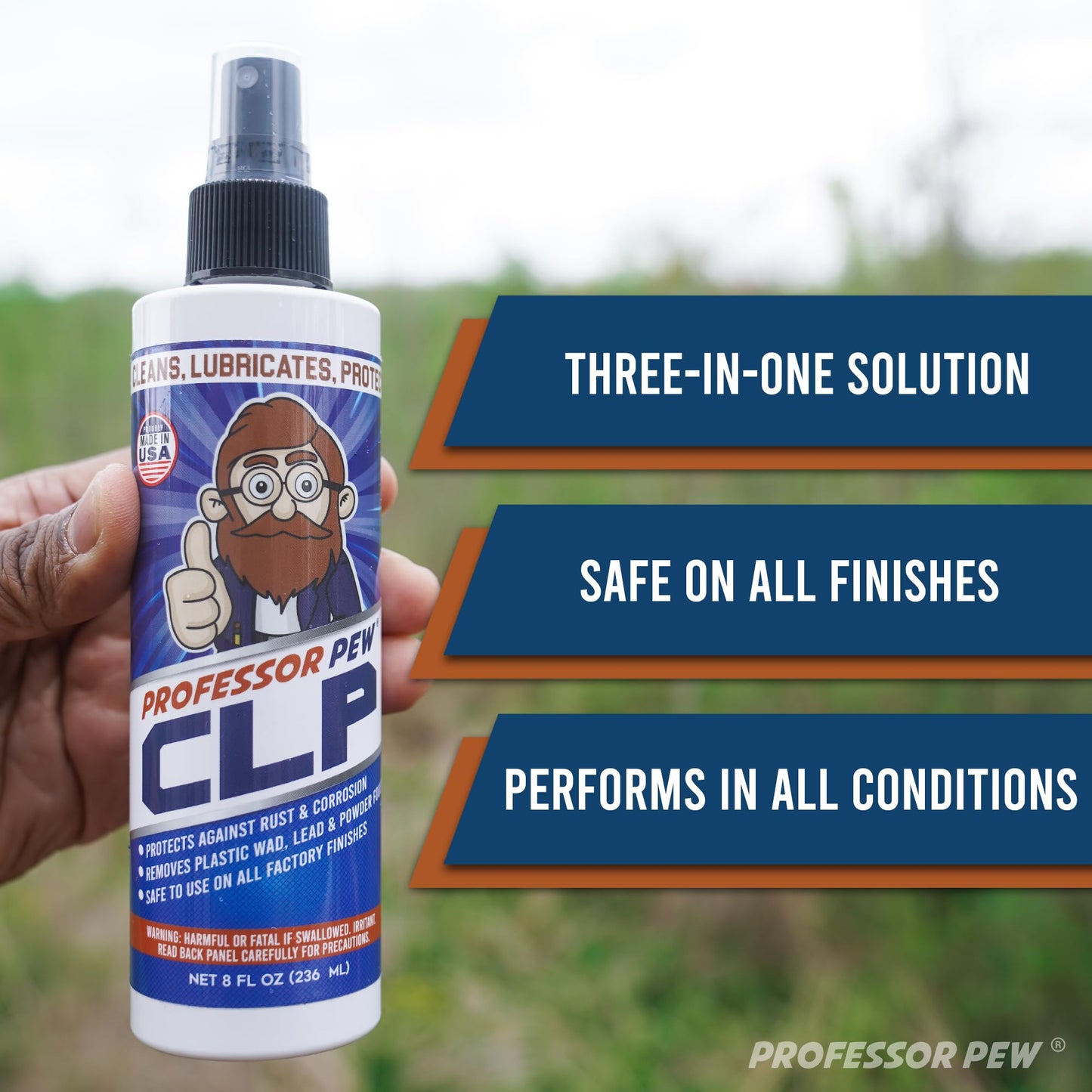 BRAVOBELT Professor Pew CLP - Gun Oil and Cleaner | Gun Rust Remover | Degreaser for pistols, rifles, tools, and shotguns - 8 oz bottle