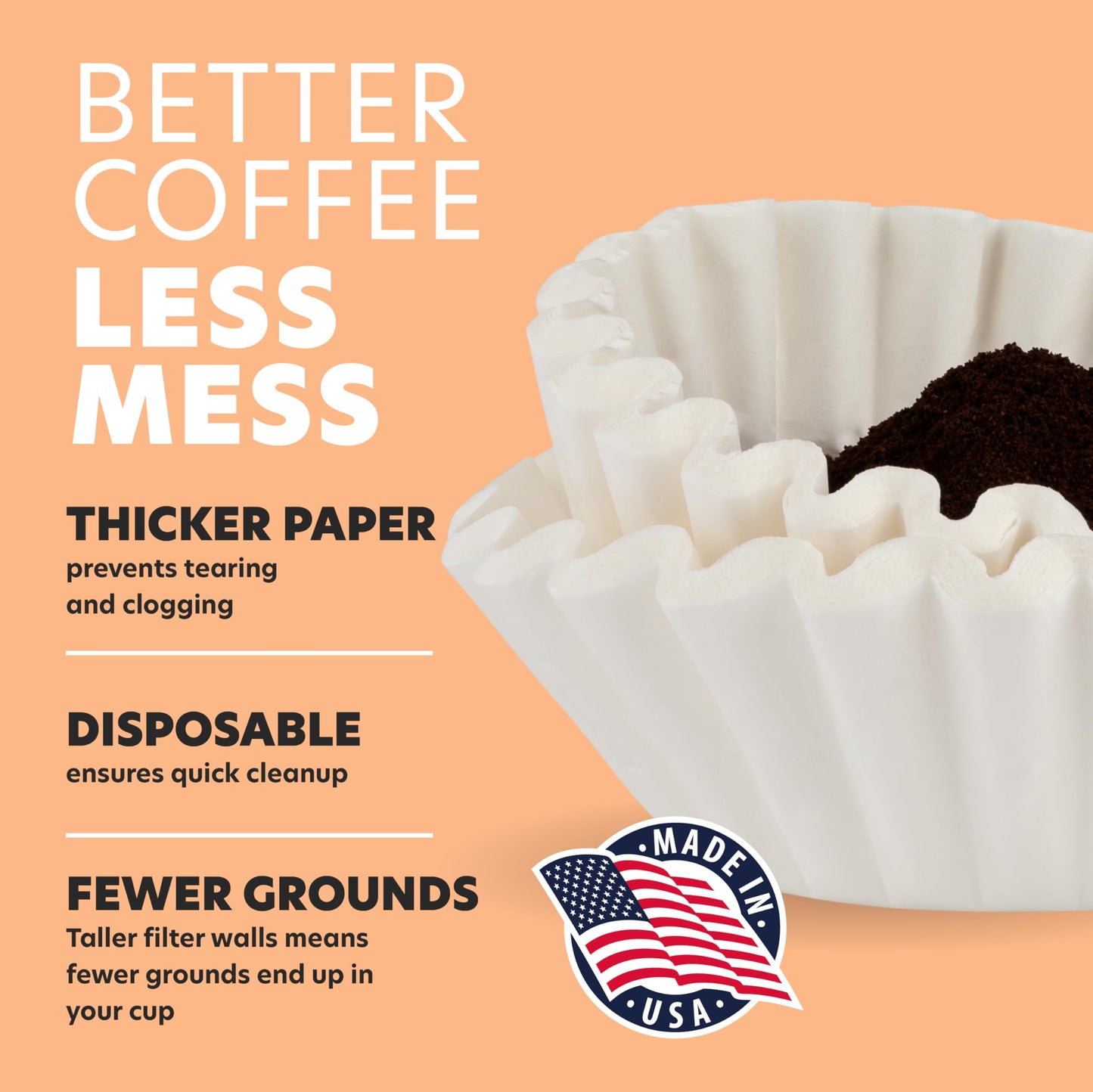 Tupkee Large Coffee Filters 12 Cup - (500 Count) 9.75" x 4.25" Tall Walled Premium Coffee Filter to Prevent Messy Ground Overflow - Compatible with Bunn Commercial & Large Home Machines - Made in USA