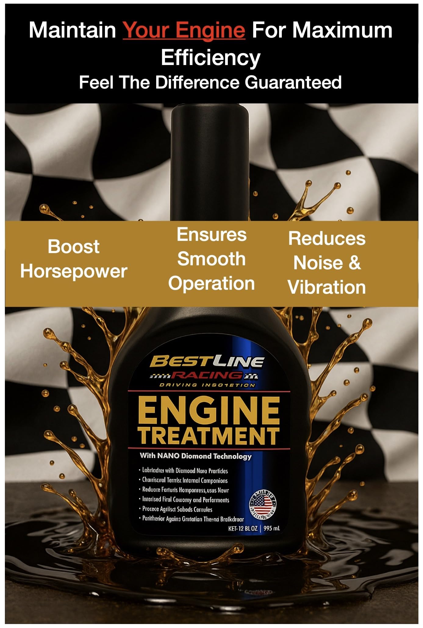 BestLine Racing - Engine Oil Additive for all Gas & Diesel Engines - Reduces Wear, Noise, Vibration - Boosts Fuel Economy & Horsepower - Made in the USA, Treats 5-quarts of oil.