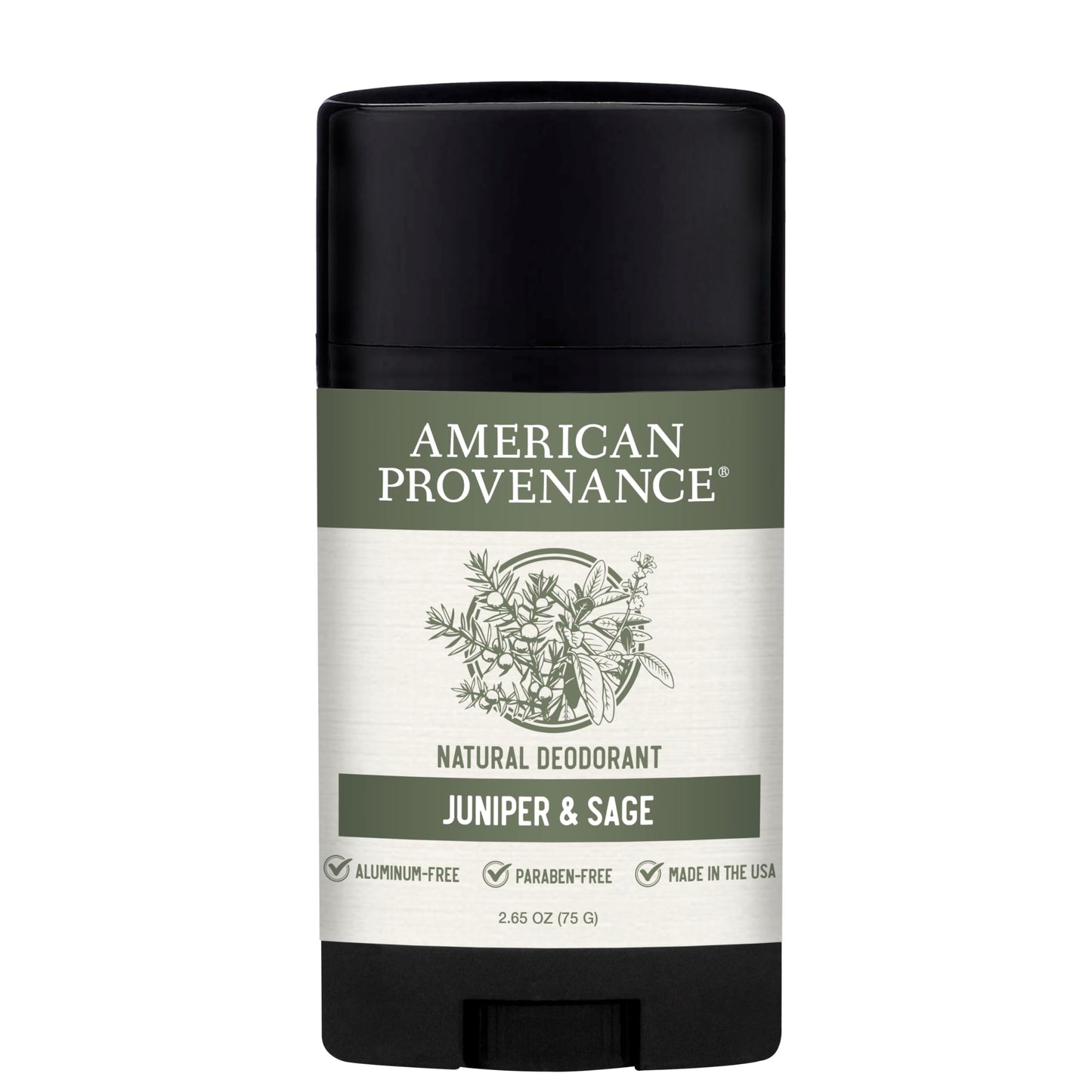 American Provenance Aluminum Free Natural Deodorant For Women and Men - Juniper and Sage - 24 Hour Odor Protection Cruelty Free - Made in the USA (1 pack)