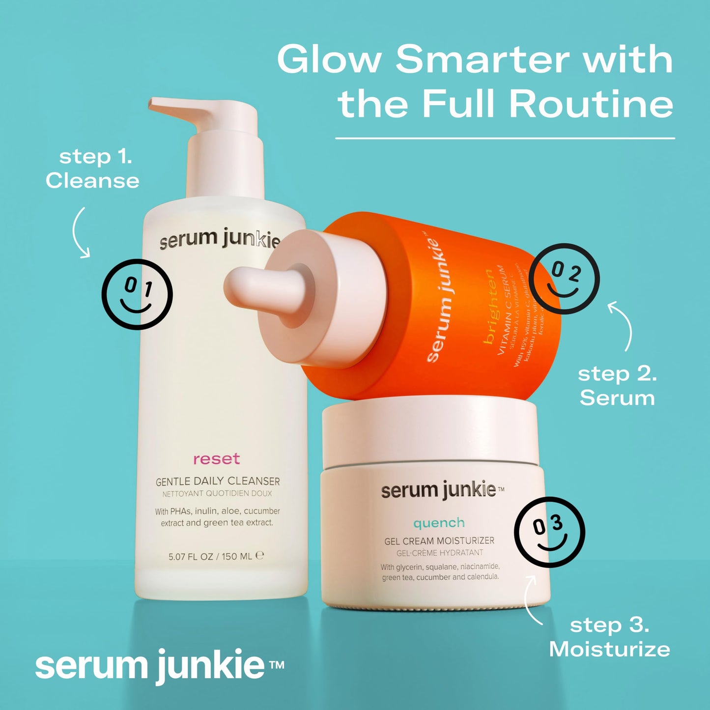 serum junkie QUENCH Lightweight Gel Cream Moisturizer with Glycerin, Niacinamide, Squalane, Green Tea, Cucumber, Calendula, Hydrating Barrier Support for Sensitive Skin, 1.7 fl oz