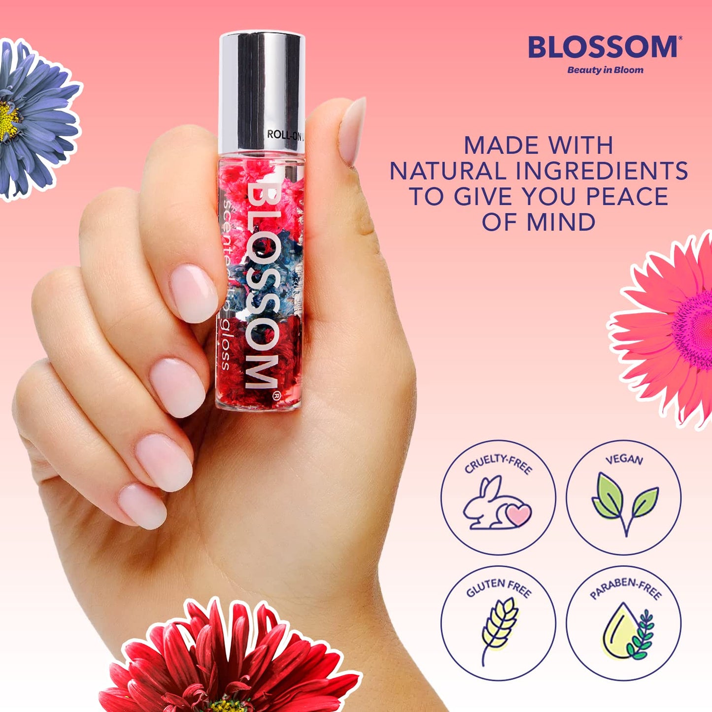 Blossom Roll on Lip Gloss, Scented Clear High Shine Moisturizing Lip Oil, Non Sticky, Infused with Real Flowers, Made in USA, 0.2oz, Island Fruit