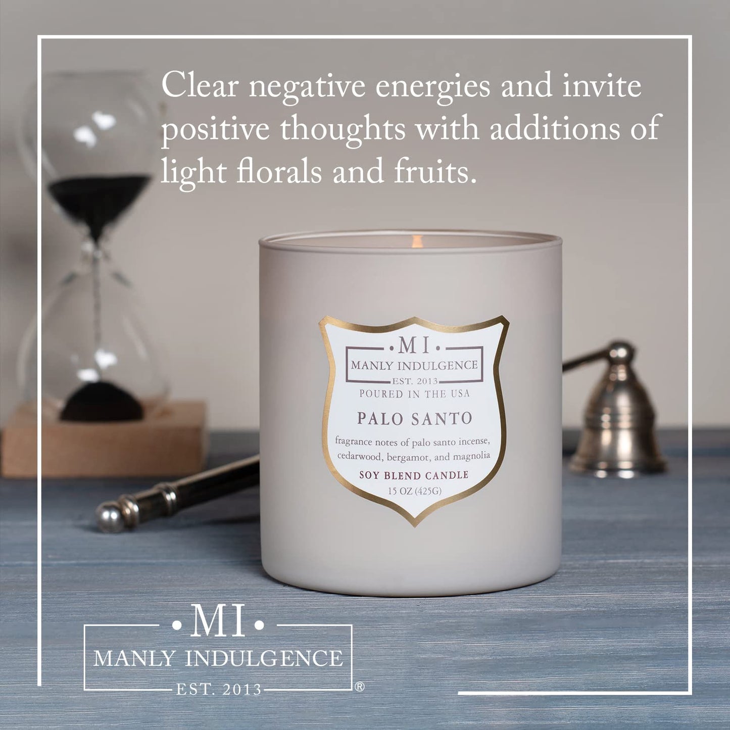 Manly Indulgence Palo Santo Scented Candles for Men, 15 oz Wooden Wick, Fathers Day Candle, 60H Burn, Candles for Home Scented - Made in The USA