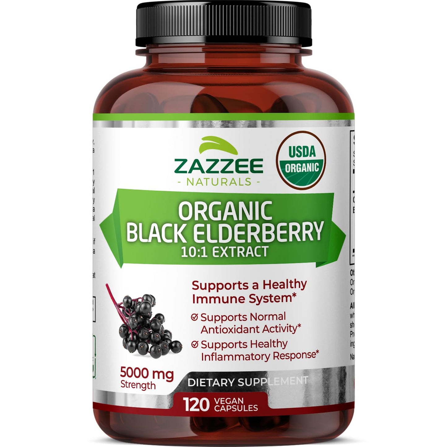 Zazzee USDA Organic Black Elderberry 10:1 Extract, 5000 mg Strength, 120 Vegan Capsules, 2 Month Supply, Standardized, Concentrated 10X Extract, 100% Vegetarian, All-Natural, Non-GMO, Made in The USA