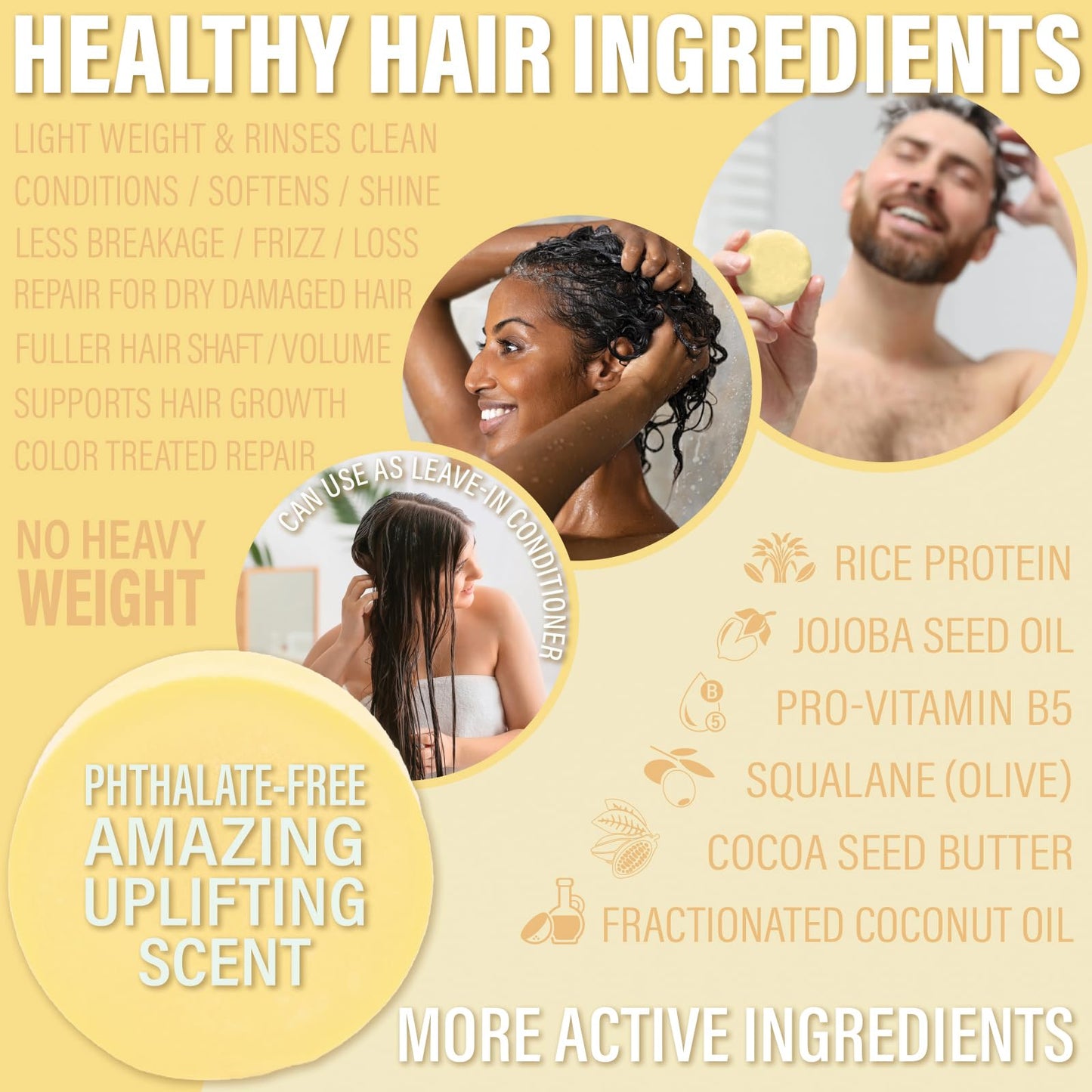 Luxiny Pina Colada Shampoo and Conditioner Bar Set - Sulfate-Free Shampoo Bar (60g) & Deep Conditioner Bar (50g) for Normal to Dry Hair, Made in USA