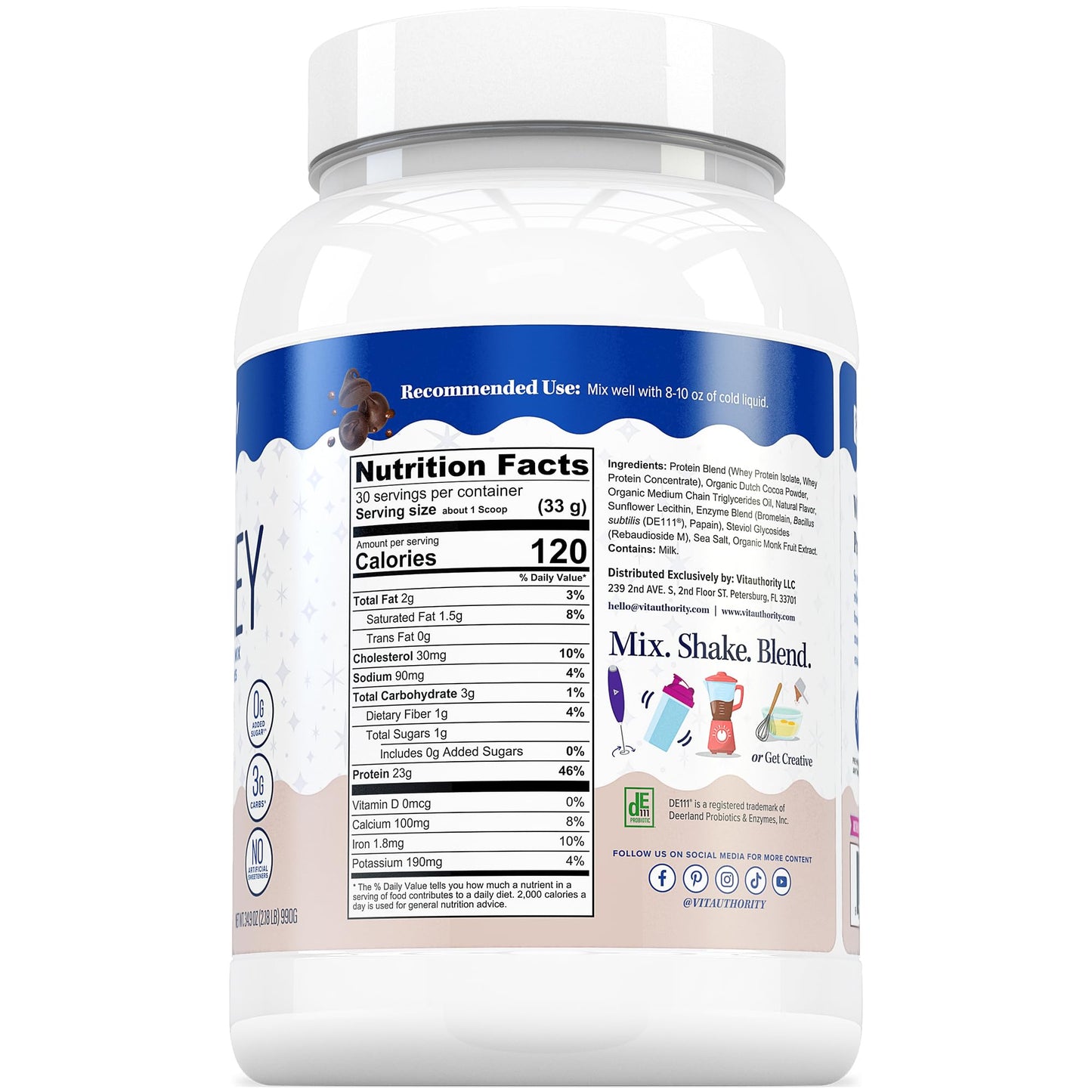 Vitauthority Whey Protein Powder for Women Whey Isolate Probiotics & Enzymes Supports Digestion, Nutrient Absorption & Energy Post-Workout & Daily Nutrition Chocolate Flavored 30 Servings