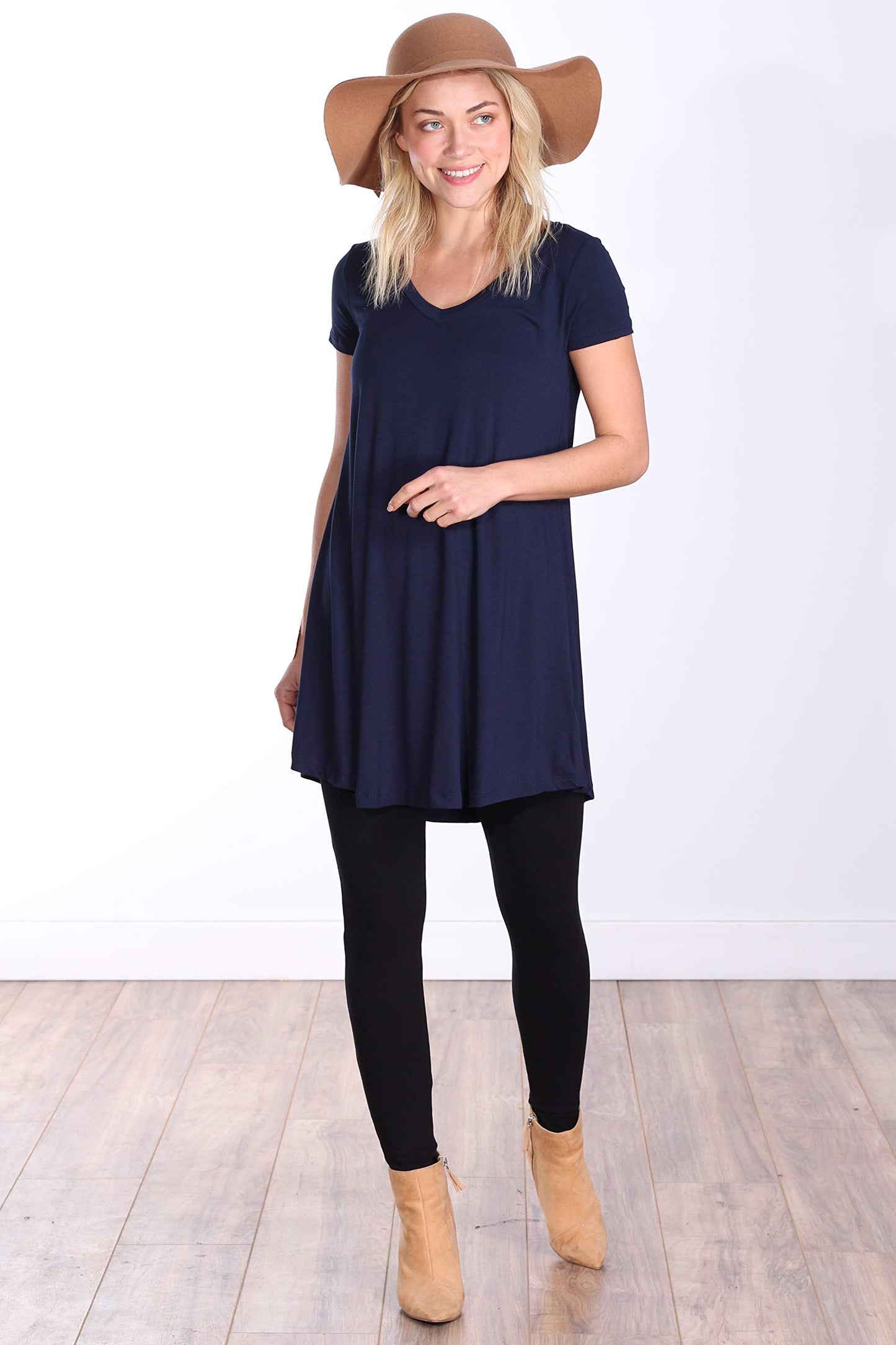 Popana Womens Short Sleeve Summer Tunic Tops to Wear with Leggings Loose Fit Made in USA Navy