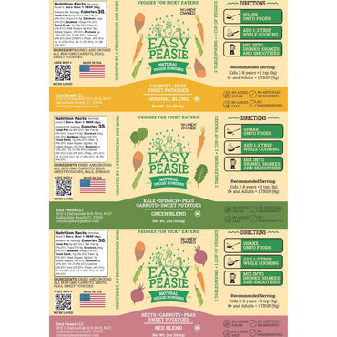 Easy Peasie Natural Veggie Powders for Kids and Picky Eaters | Hidden Vegetable Powder Additive for Meals and Smoothies (3-Pack: Original, Green, and Red - each 2 oz)