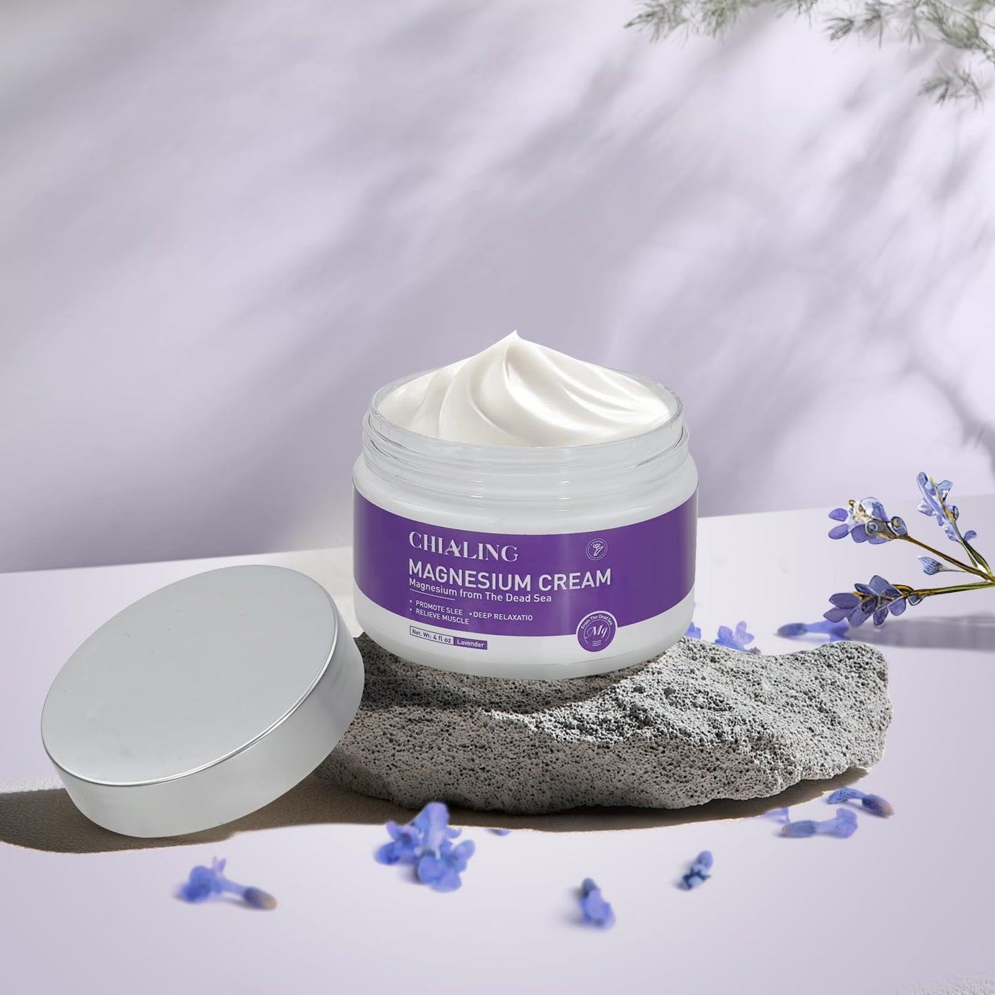 Magnesium Cream, Magnesium Lotion from The Dead Sea - Natural Ingredients - Made in USA - Use Day and Night, Lavender Magnesium Cream, 4 oz