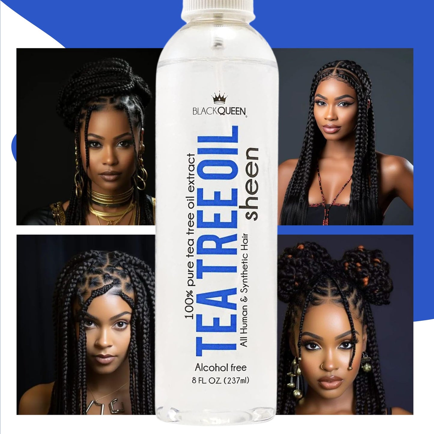 Black Queen Tea Tree Oil Sheen Spray for Locs, Dreadlocks, Twists, Braids, Cornrows, 4C Hair - Moisturizing, Refreshing - Made in the USA - 2 oz