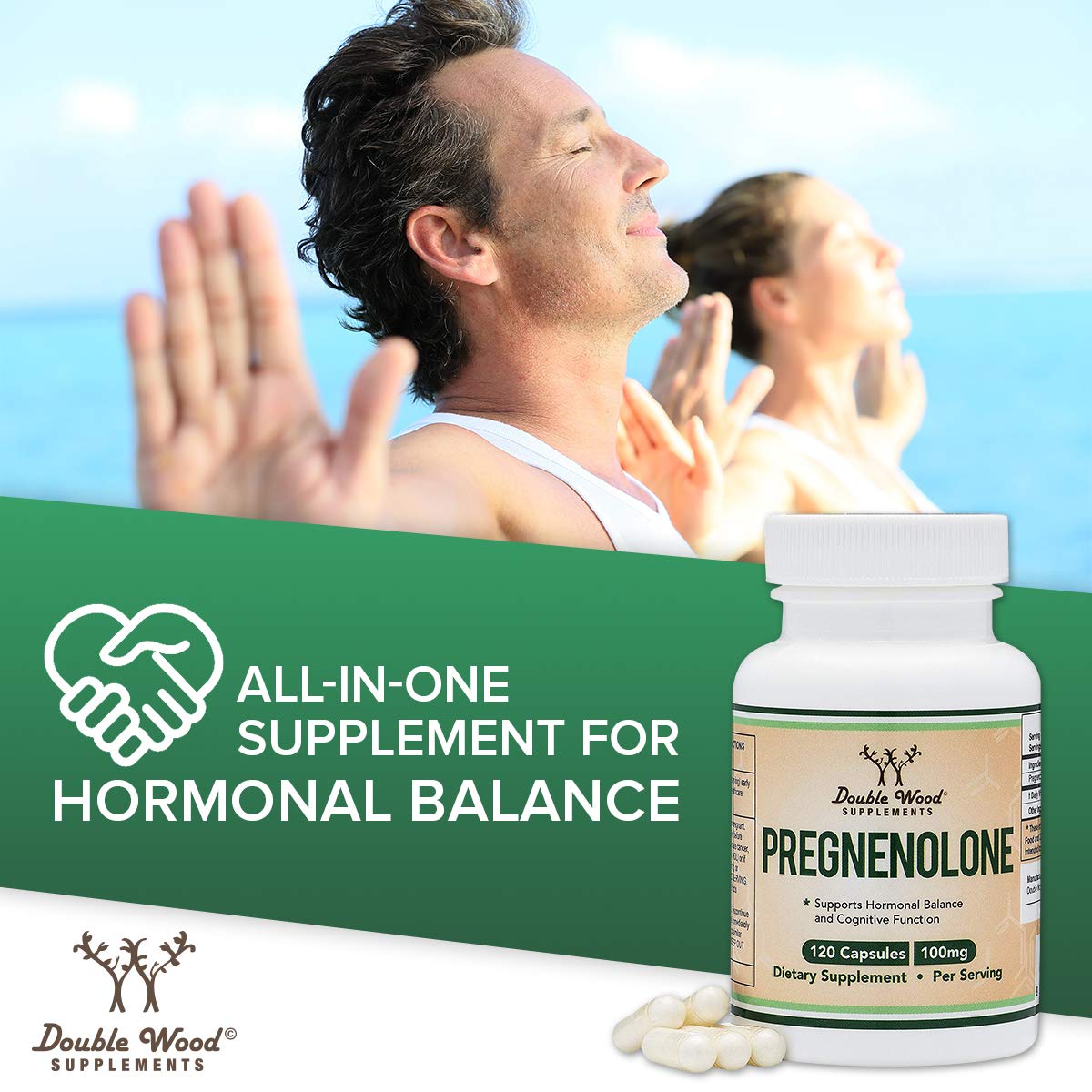 Pregnenolone 100mg per Serving (Converted to Progesterone to Boost Progesterone Levels) - Third Party Tested - 120 Capsules (50mg per Capsule) Non-GMO by Double Wood