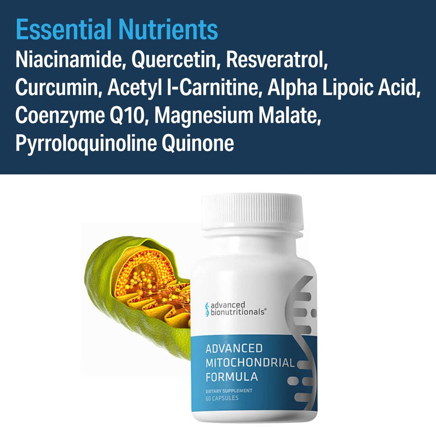 Advanced Bionutritionals – Advanced Mitochondrial Formula Support Supplement, Healthy Aging, Repair, Energy Optimizer with CoQ10, PQQ, Alpha Lipoic Acid, Gluten Free, Vegan, Non GMO (60 Tablets)