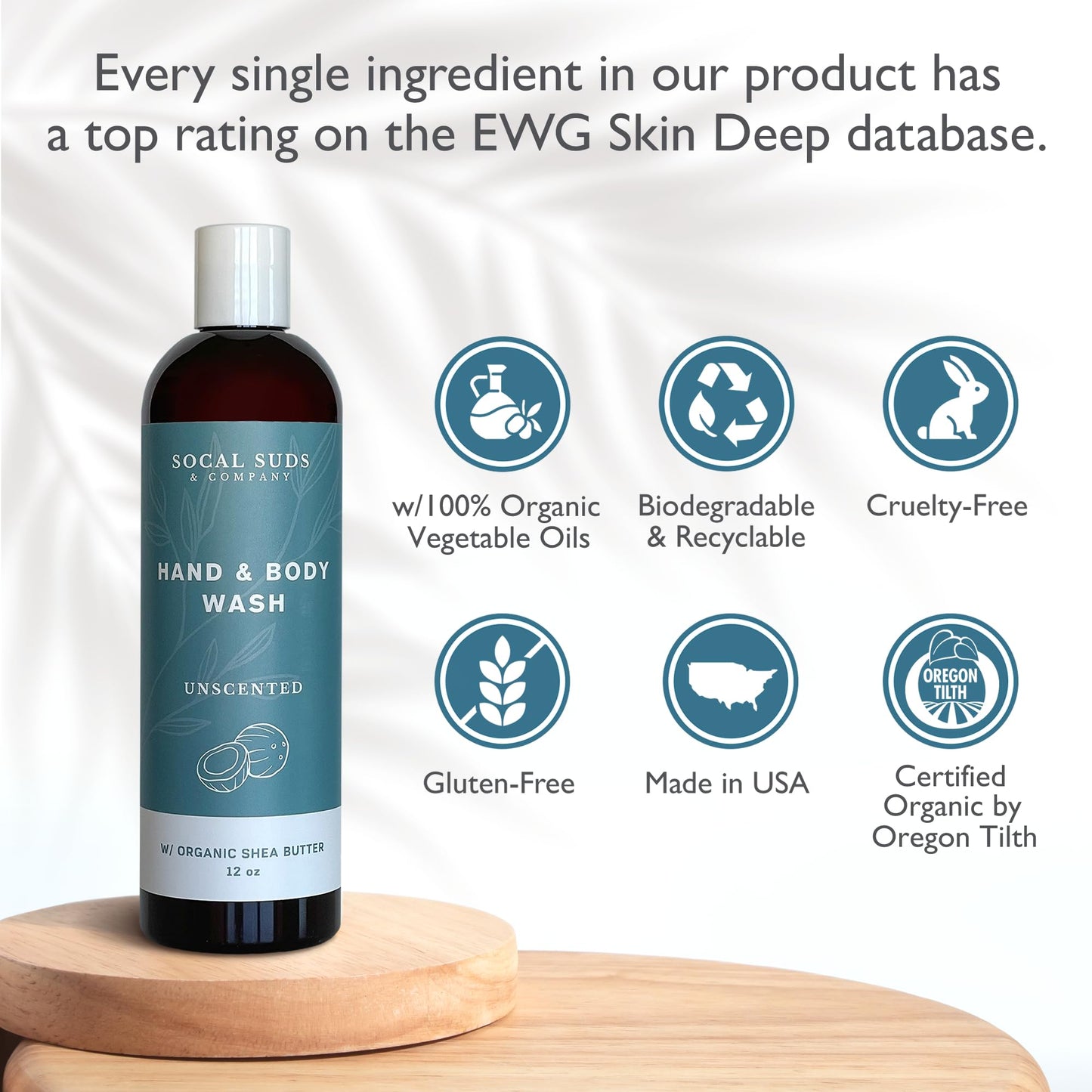 SoCal Suds & Company Organic Shea Butter Body Wash – Fragrance Free Liquid Soap for Hand & Body, Moisturizing Shower Gel, Body Wash for Women, Men & Unisex, Gentle Skin Care & Protection - (12oz)