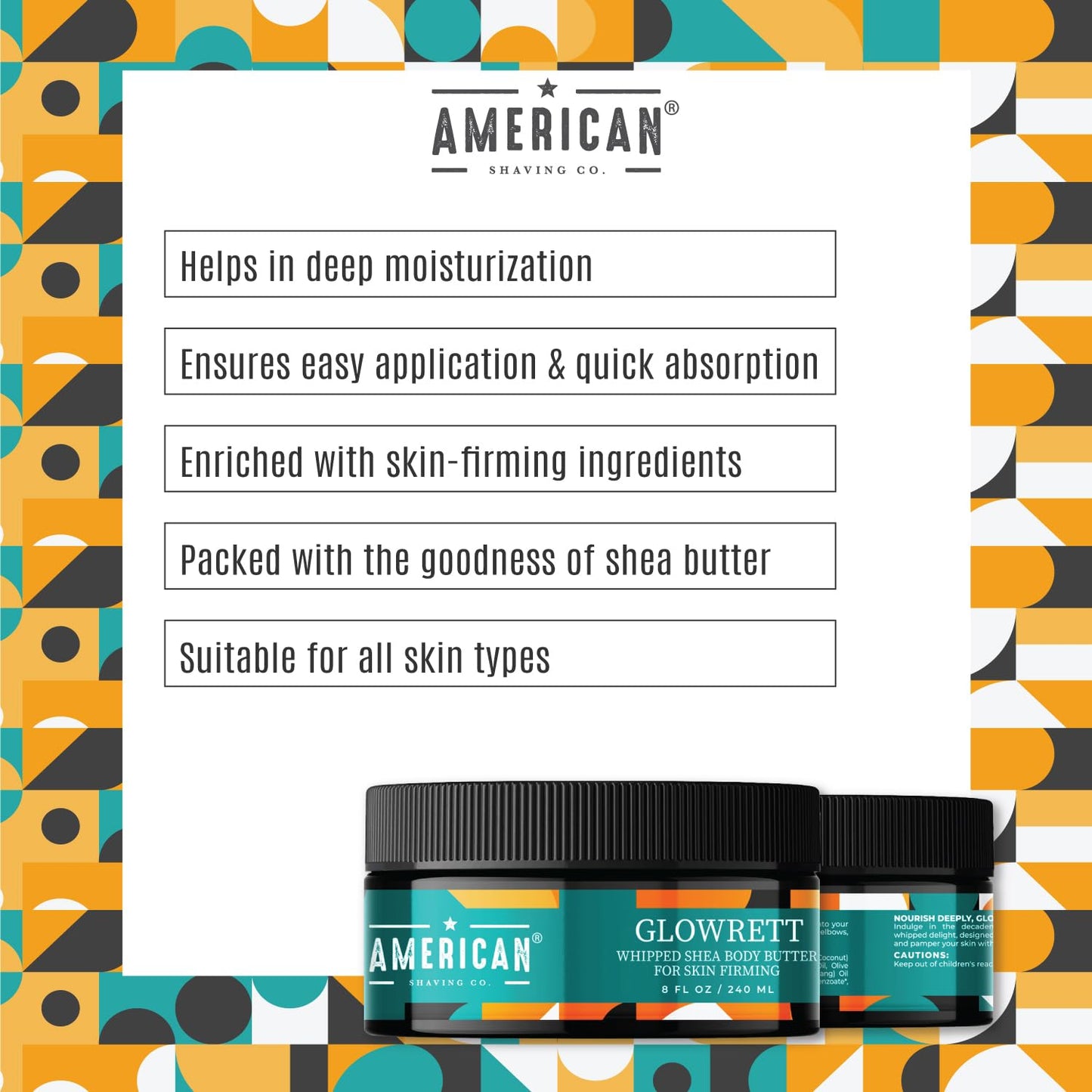 WilderFlow Whipped Shea Body Butter 8 Oz, Made in USA, Gentle Formula, Quality Potent Ingredients, Non-GMO, GMP Certified, Cruelty-Free Products (8 oz, Glowrett)