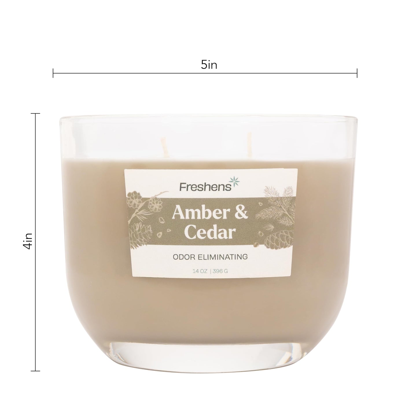Carolina Freshens Amber & Cedar Odor Eliminating Highly Fragranced Candle for Home Scented, Eliminates 90% of Pet, Smoke, Food and Other Smells Quickly, 2 Wick, 14 oz - Made in The USA