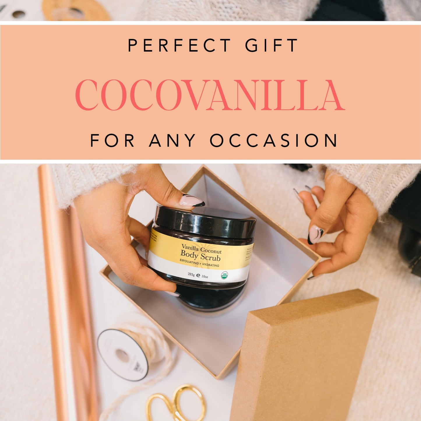 Organic Vanilla Coconut Body Scrub - USA Made Sugar Scrub with Natural Ingredients, Moisturizing Body & Foot Exfoliator for Dry and Sensitive Skin, Removes Dead Skin Cells & Reduces Ingrown Hair