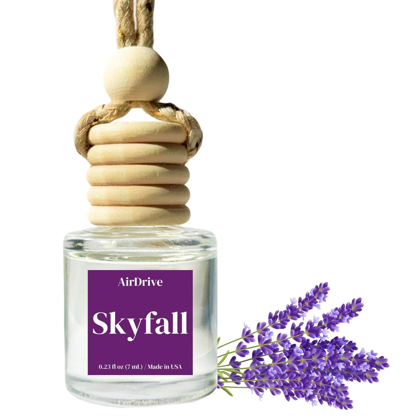Car Air Freshener Skyfall – Floral Aroma Diffuser, Long-Lasting Lavender & Vanilla Hanging Oil Diffuser with Wooden Cap, Non-Toxic Rearview Mirror Accessory, Made in USA
